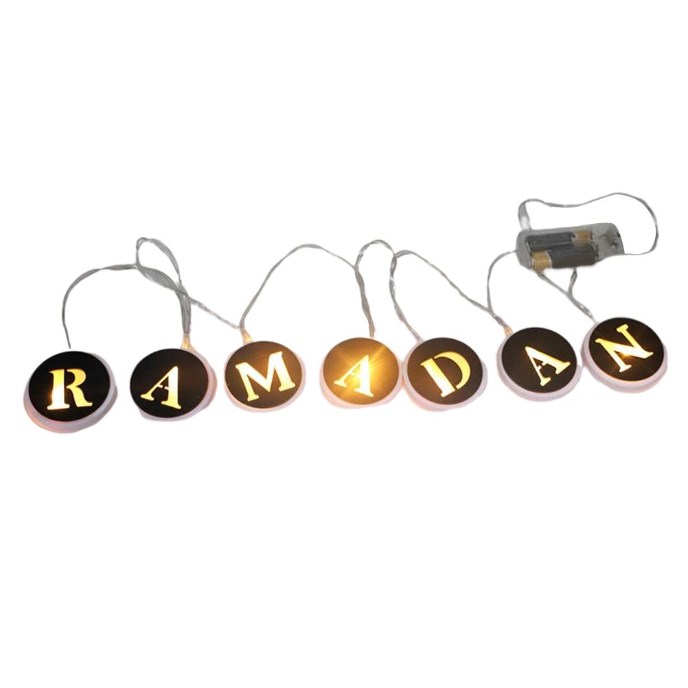 Ramadan LED String Light Decoration Wooden Hollow Letters Pendant for Ramadan Eid Mubarak Home Decor - Image 1