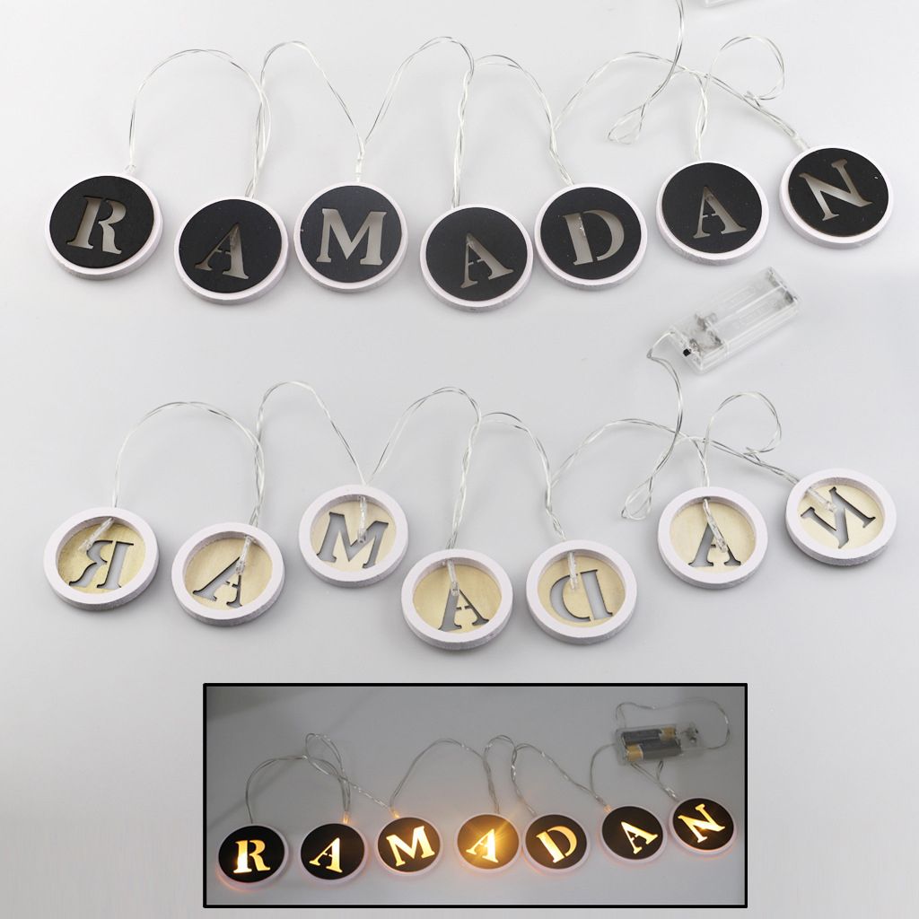Ramadan LED String Light Decoration Wooden Hollow Letters Pendant for Ramadan Eid Mubarak Home Decor - Image 7