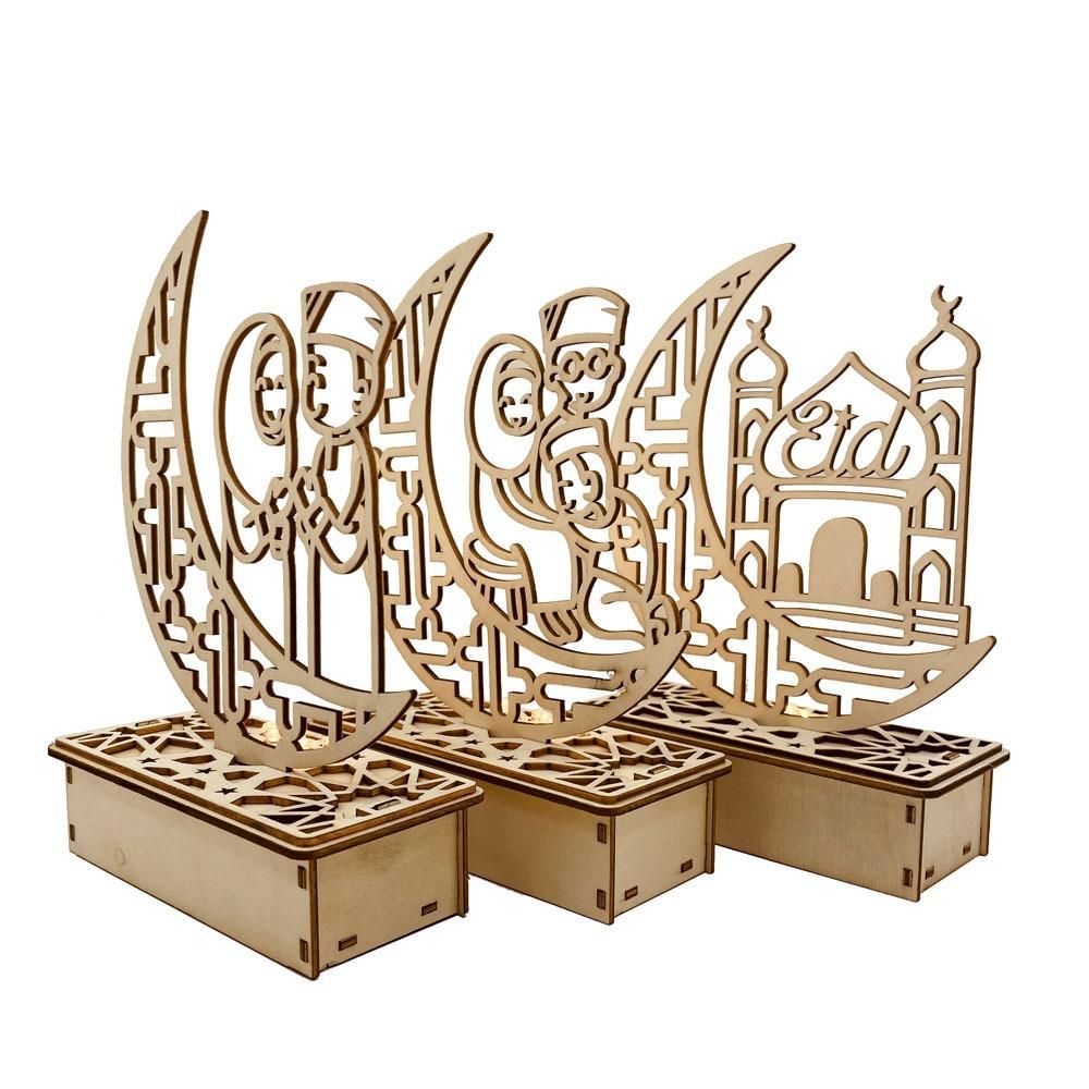 Wooden LED Lamp Ramadan Decoration Portable Eid Ramadan LED Night Light Table Ornament Ideal for Eid Ramadan Decoration - Image 4