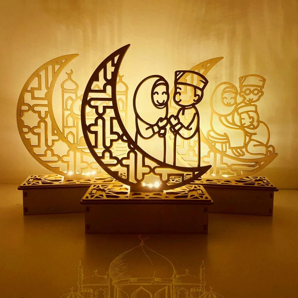 Wooden LED Lamp Ramadan Decoration Portable Eid Ramadan LED Night Light Table Ornament Ideal for Eid Ramadan Decoration - Image 6