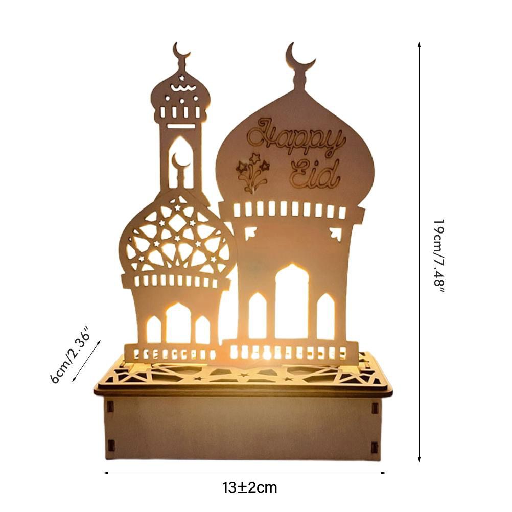 Wooden LED Lamp Ramadan Decoration Portable Eid Ramadan LED Night Light Table Ornament Ideal for Eid Ramadan Decoration - Image 2