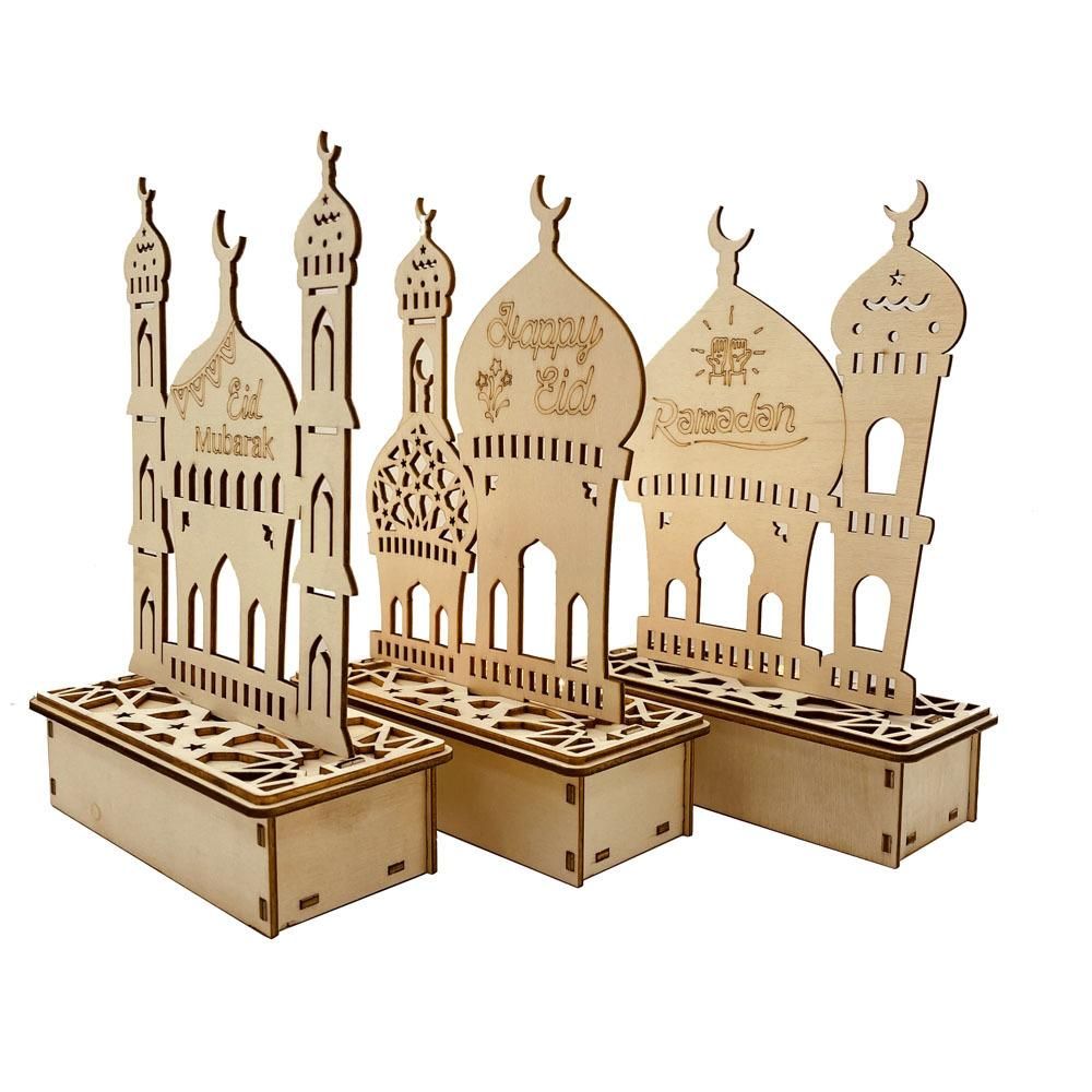 Wooden LED Lamp Ramadan Decoration Portable Eid Ramadan LED Night Light Table Ornament Ideal for Eid Ramadan Decoration - Image 3
