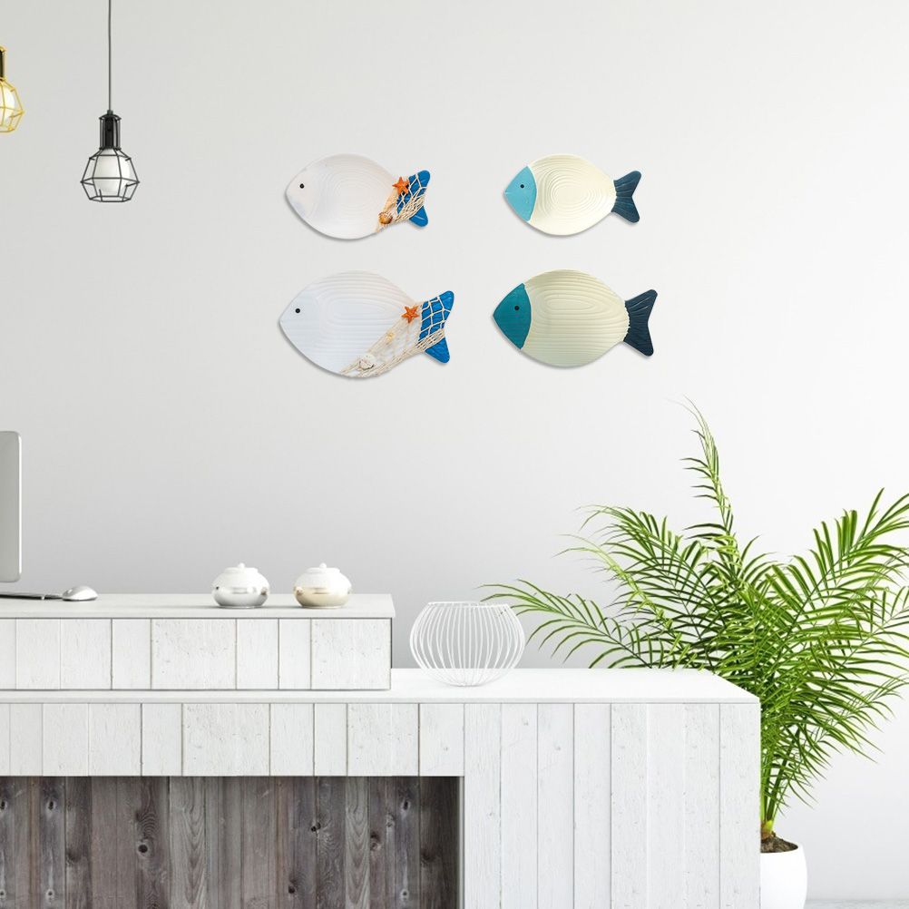 Wood Fish Hanging Ornament Wooden Fish Wall Art Decor for Beach Theme Fish Sculpture - Image 4