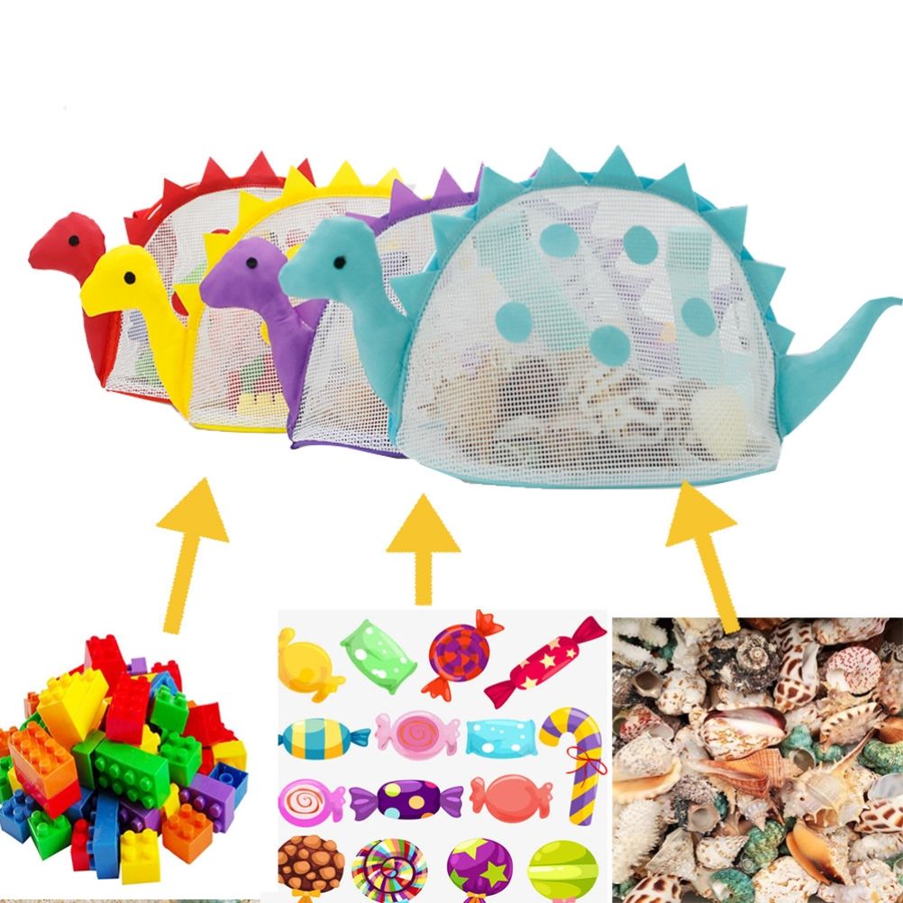 Dinosaur Mesh Beach Bag for Kids Shell Collecting Totes Portable Beach Holding Bag for Boys and Girls - Image 2