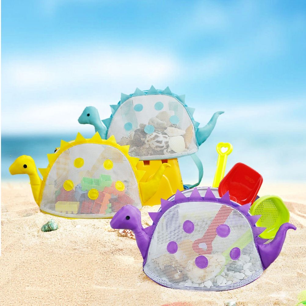 Dinosaur Mesh Beach Bag for Kids Shell Collecting Totes Portable Beach Holding Bag for Boys and Girls - Image 4