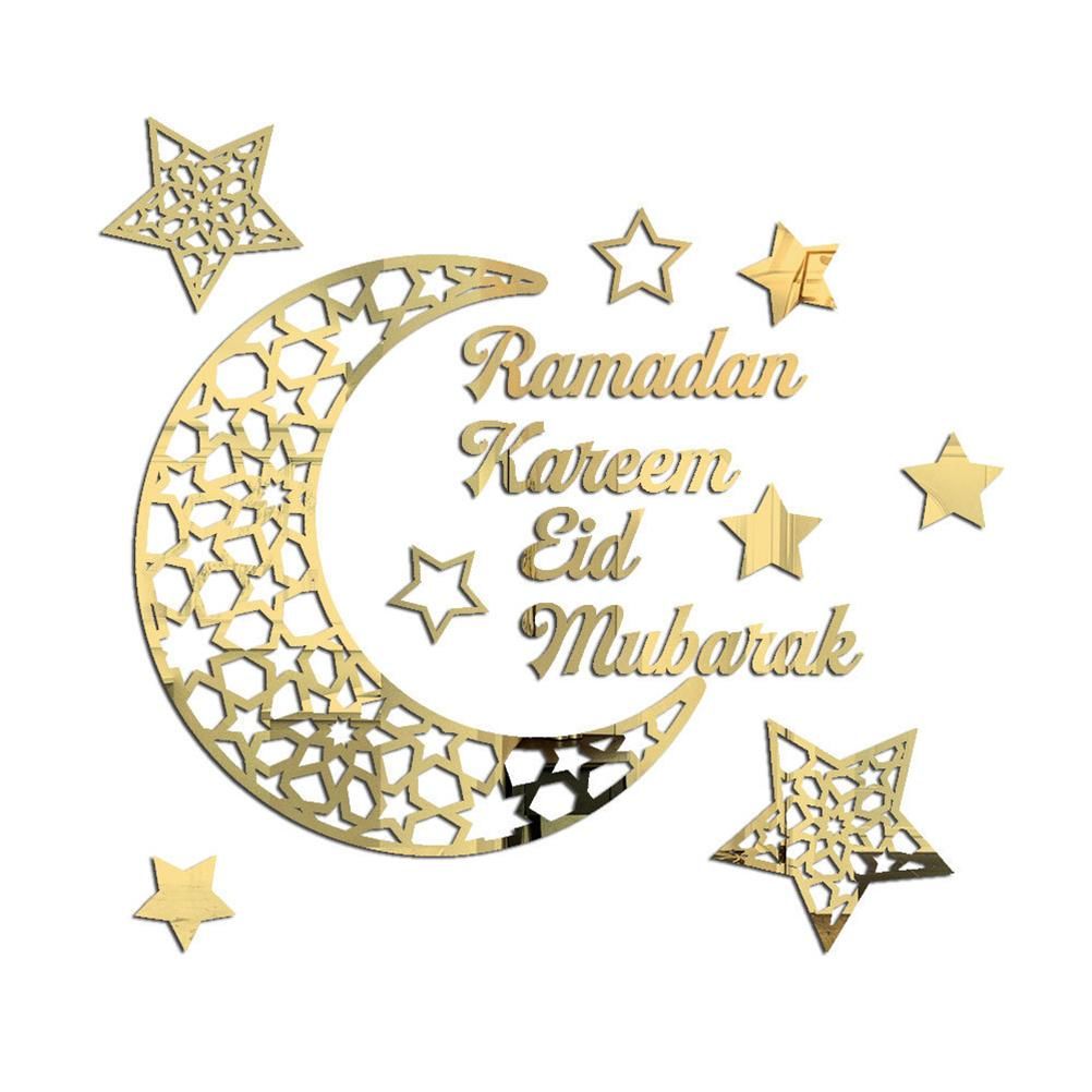 Ramadan Crescent Acrylic Mirror Sticker 3D Self Adhesive Wall Sticker for Doors Windows Closets - Image 1