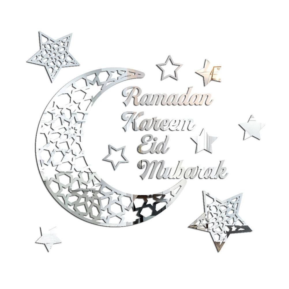 Ramadan Crescent Acrylic Mirror Sticker 3D Self Adhesive Wall Sticker for Doors Windows Closets - Image 1