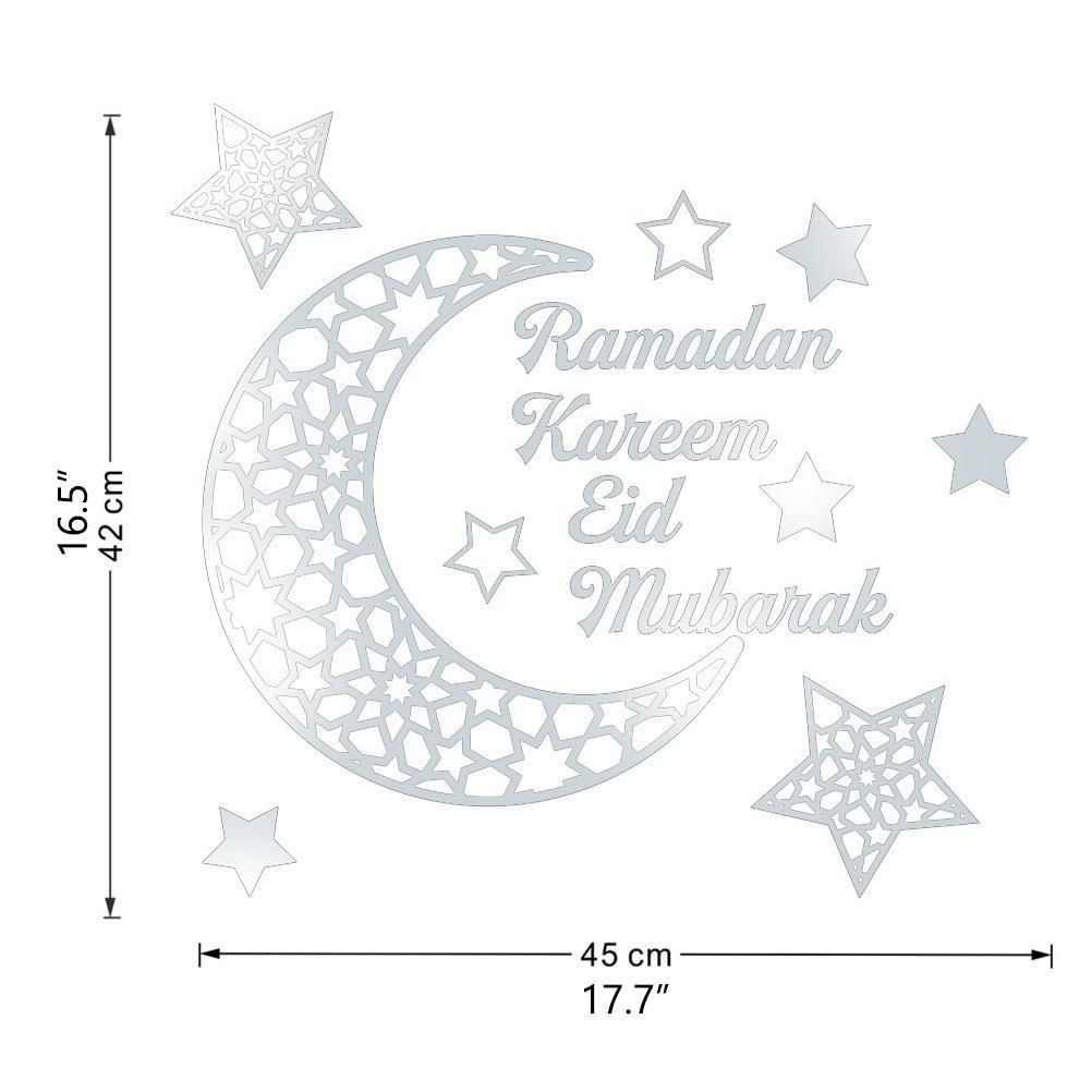 Ramadan Crescent Acrylic Mirror Sticker 3D Self Adhesive Wall Sticker for Doors Windows Closets - Image 2