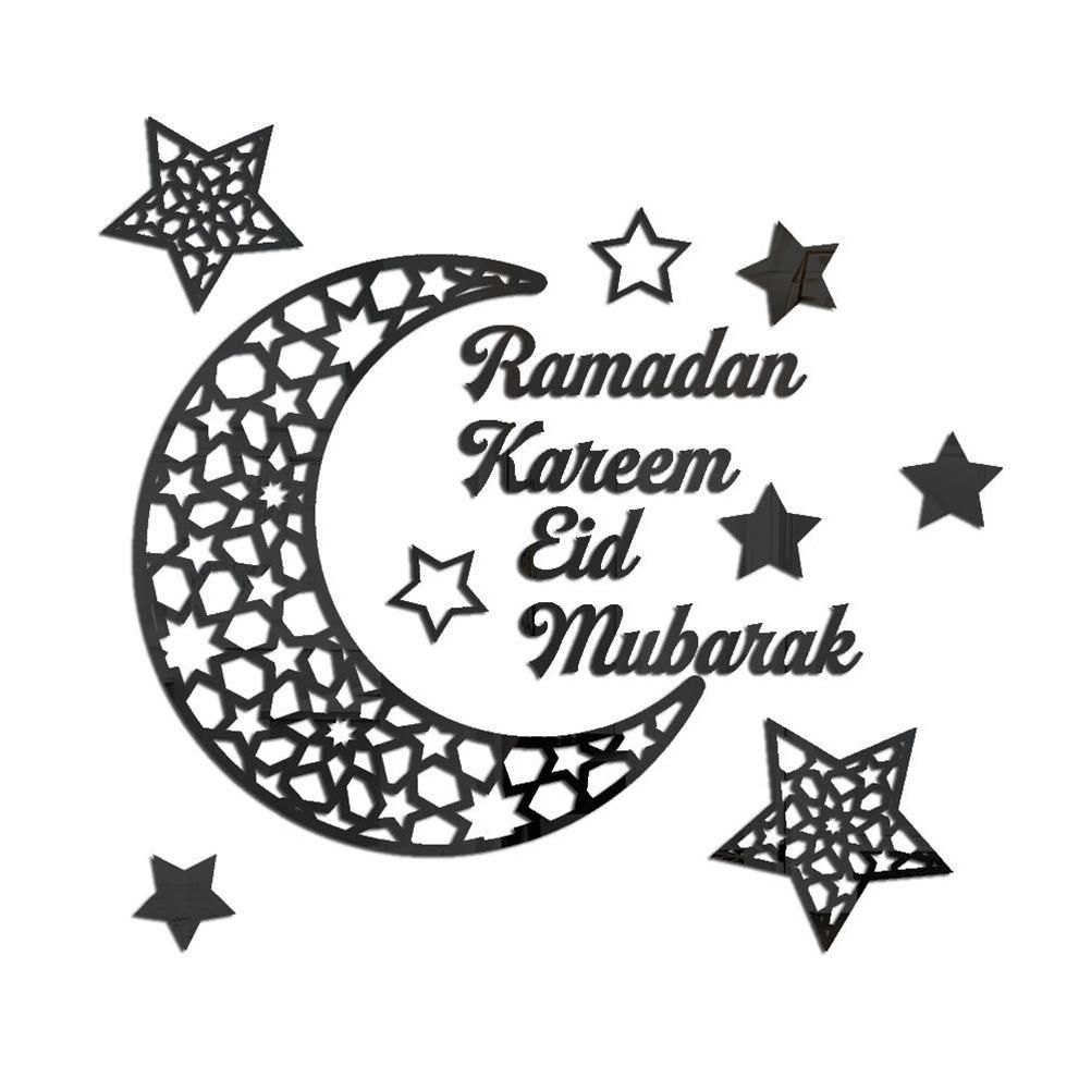 Ramadan Crescent Acrylic Mirror Sticker 3D Self Adhesive Wall Sticker for Doors Windows Closets - Image 1