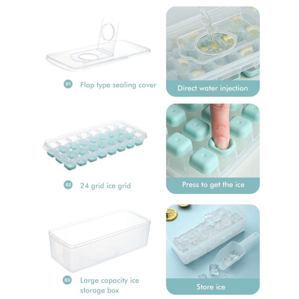 24 Grid Ice Cube Tray with Lid Covered Ice Cube Trays No Spill Ice Cube Cube Box Silicone Ice Cube Maker Tray - Image 3