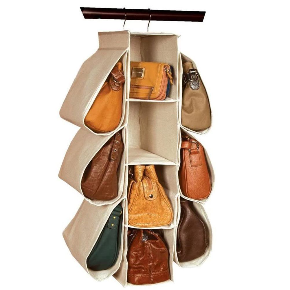 Hanging Purse Handbag Organizer Wardrobe Closet Dust Proof Shelf Rack Bag with 10 Compartments Bag Organizer - Image 1