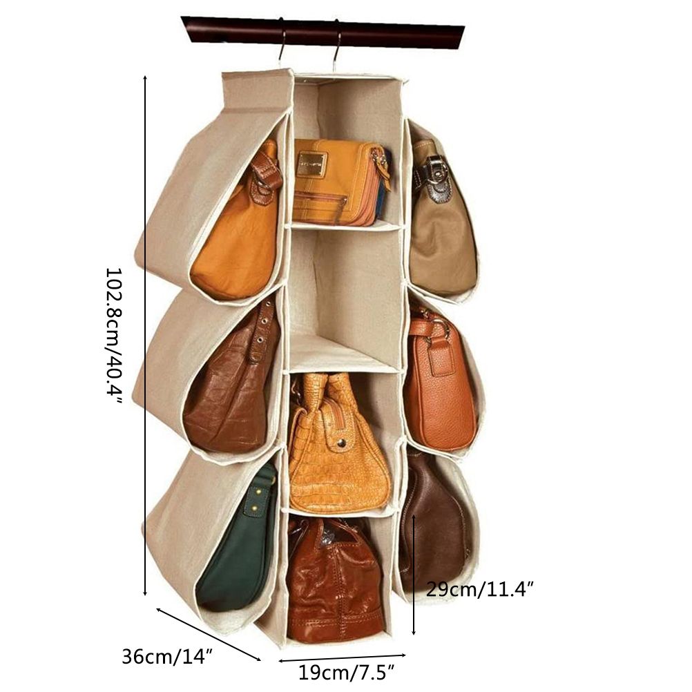 Hanging Purse Handbag Organizer Wardrobe Closet Dust Proof Shelf Rack Bag with 10 Compartments Bag Organizer - Image 2