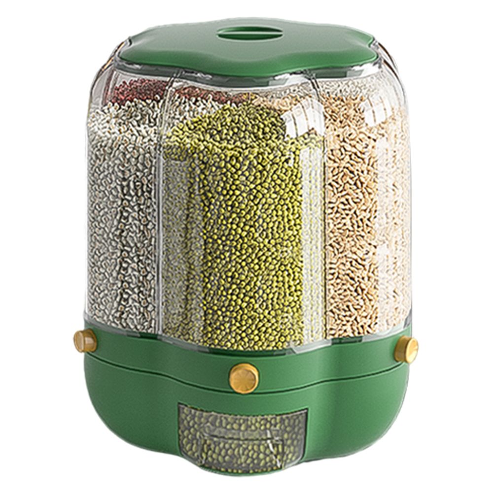 Food Grain Storage Container Large Capacity 9L 6 Grid Rotatable Rice Dispenser Sealed Grain Food Storage Box Kitchen Storage Bucket for Home Kitchen - Image 1