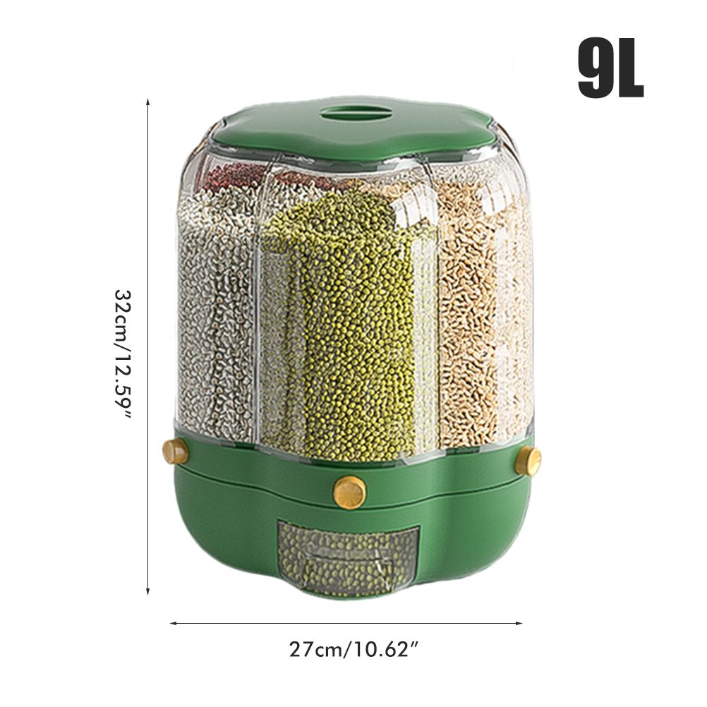 Food Grain Storage Container Large Capacity 9L 6 Grid Rotatable Rice Dispenser Sealed Grain Food Storage Box Kitchen Storage Bucket for Home Kitchen - Image 2