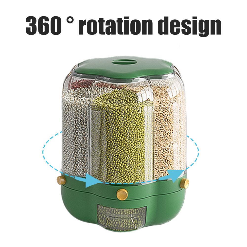 Food Grain Storage Container Large Capacity 9L 6 Grid Rotatable Rice Dispenser Sealed Grain Food Storage Box Kitchen Storage Bucket for Home Kitchen - Image 3