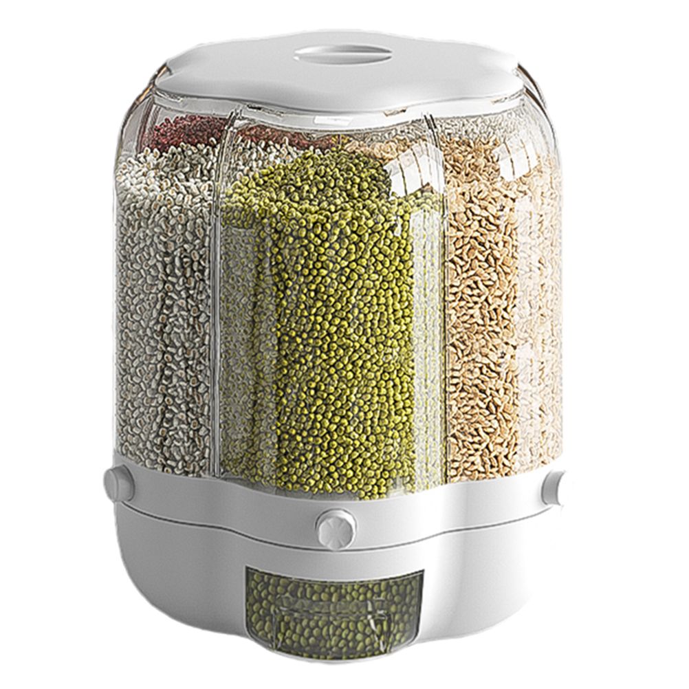 Food Grain Storage Container Large Capacity 9L 6 Grid Rotatable Rice Dispenser Sealed Grain Food Storage Box Kitchen Storage Bucket for Home Kitchen - Image 1