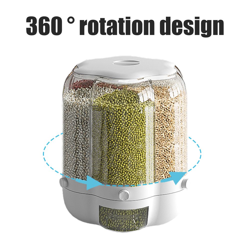 Food Grain Storage Container Large Capacity 9L 6 Grid Rotatable Rice Dispenser Sealed Grain Food Storage Box Kitchen Storage Bucket for Home Kitchen - Image 3