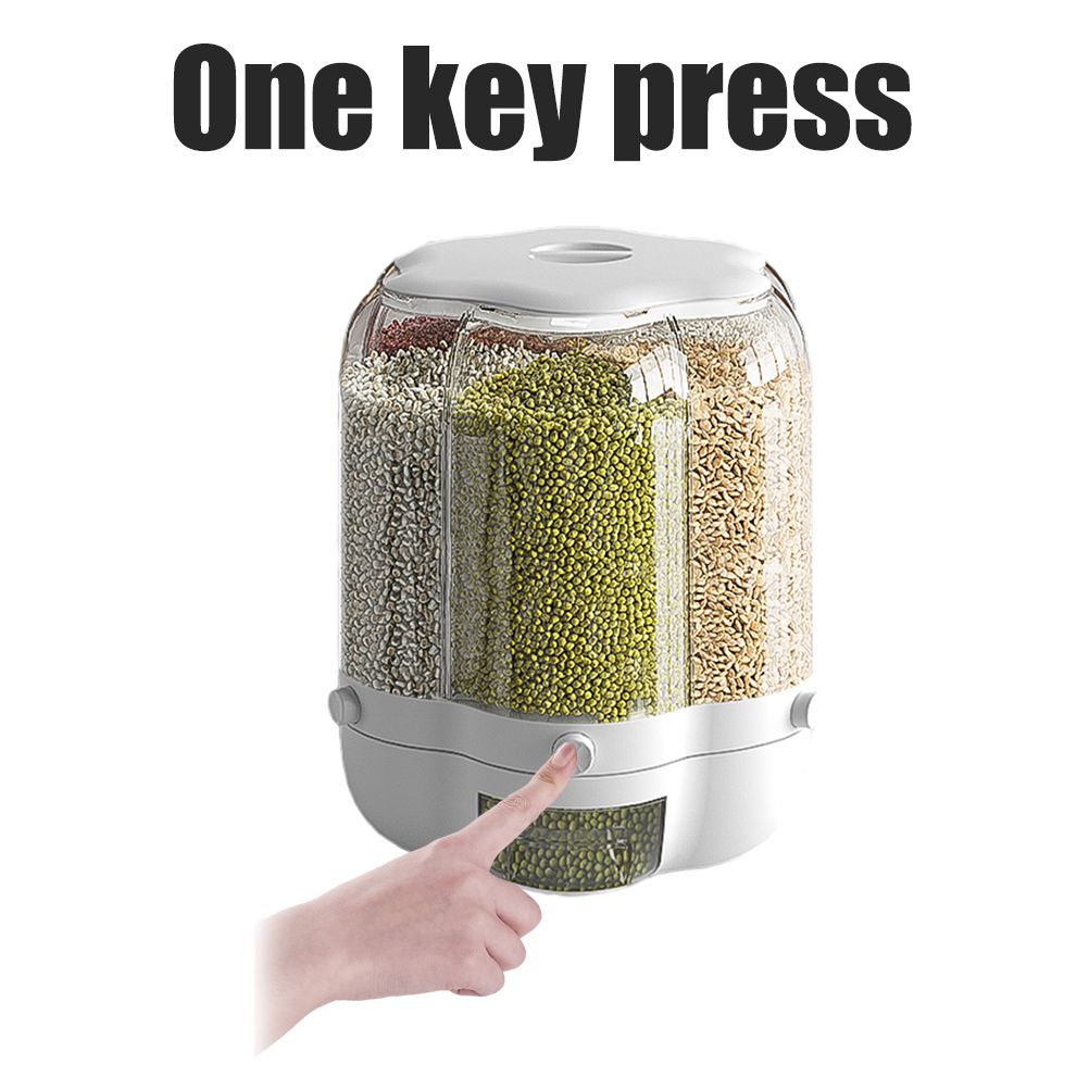 Food Grain Storage Container Large Capacity 9L 6 Grid Rotatable Rice Dispenser Sealed Grain Food Storage Box Kitchen Storage Bucket for Home Kitchen - Image 6