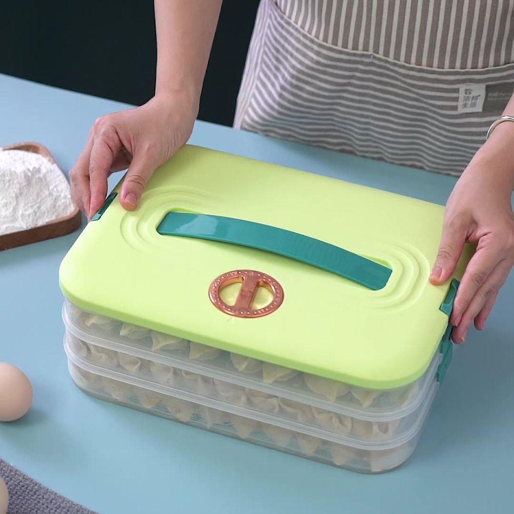 Refrigerator Food Shelf Dumpling Storage Box 3 Layered Stackable Food Storage Box Tray Container with Lid - Image 3