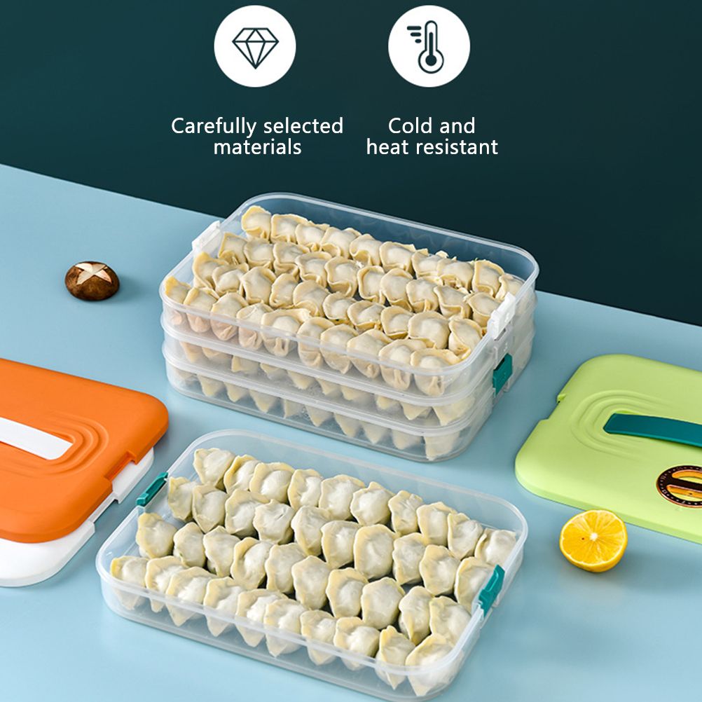 Refrigerator Food Shelf Dumpling Storage Box 3 Layered Stackable Food Storage Box Tray Container with Lid - Image 4