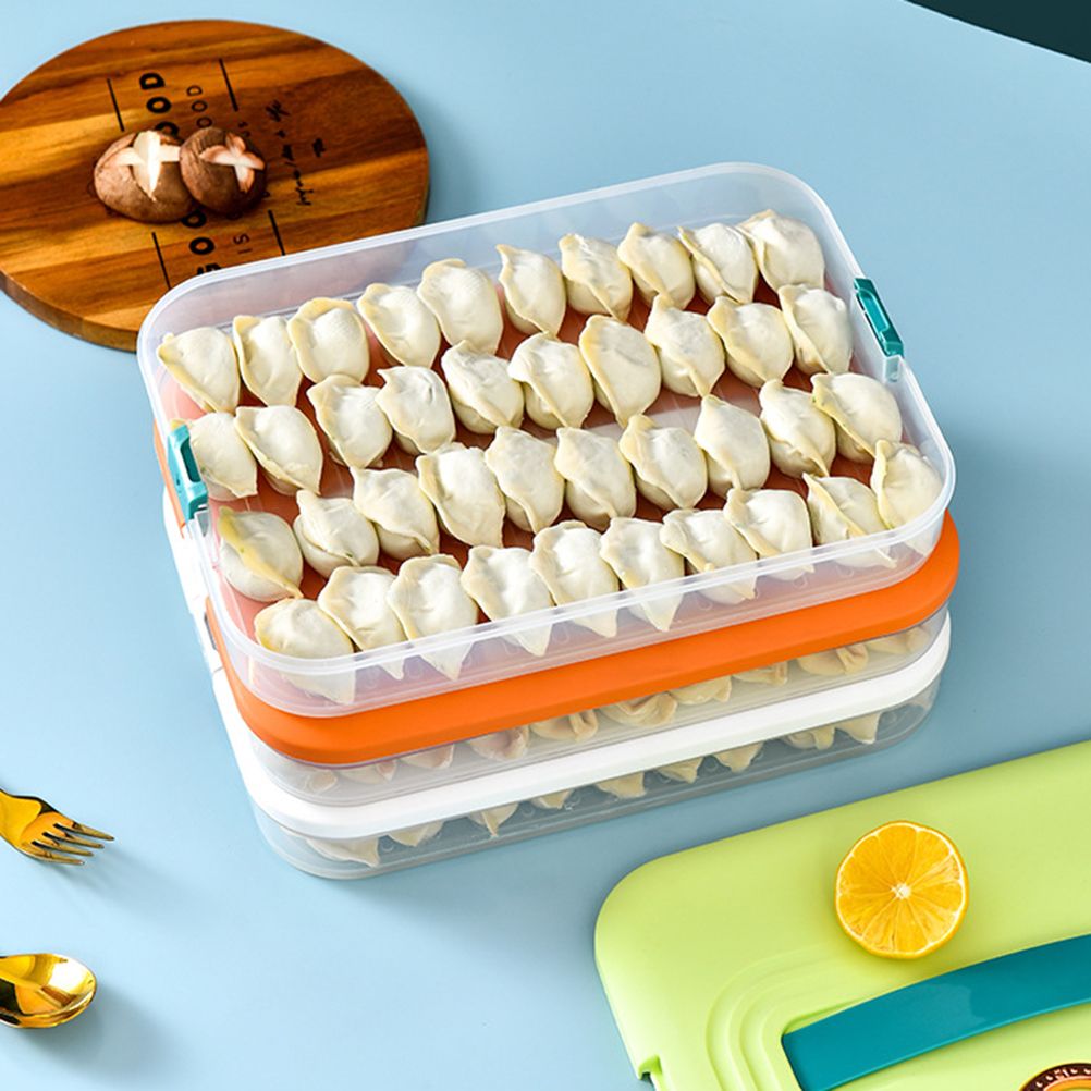 Refrigerator Food Shelf Dumpling Storage Box 3 Layered Stackable Food Storage Box Tray Container with Lid - Image 5
