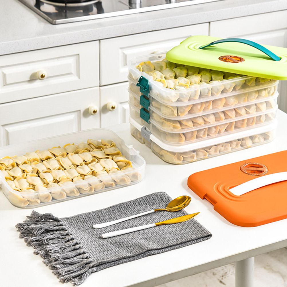 Refrigerator Food Shelf Dumpling Storage Box 3 Layered Stackable Food Storage Box Tray Container with Lid - Image 6