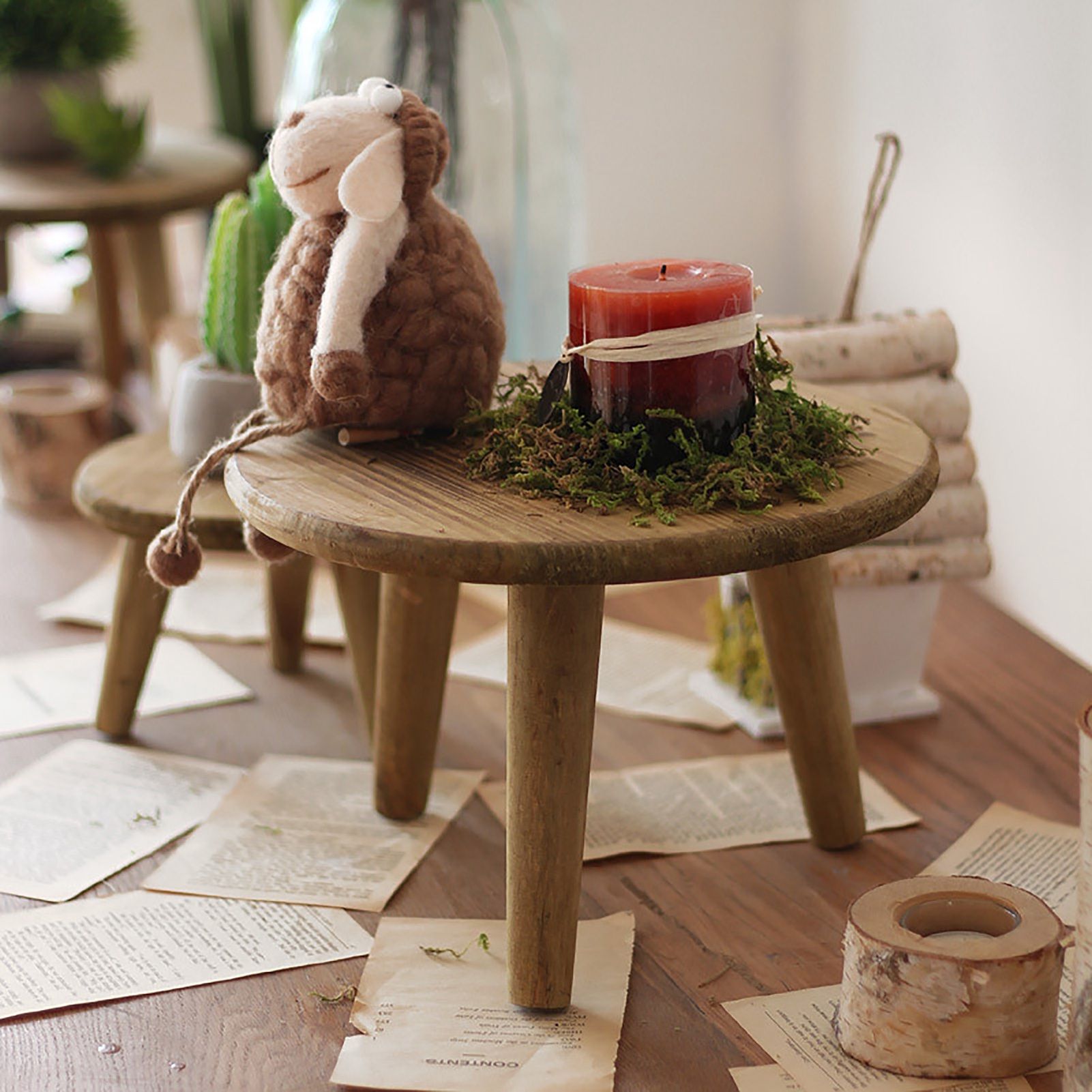 Desktop Decorative Storage Stool Balcony Flower Rack Wooden Flower Pot Stand Garden Ornaments Sundry Shooting Props - Image 8