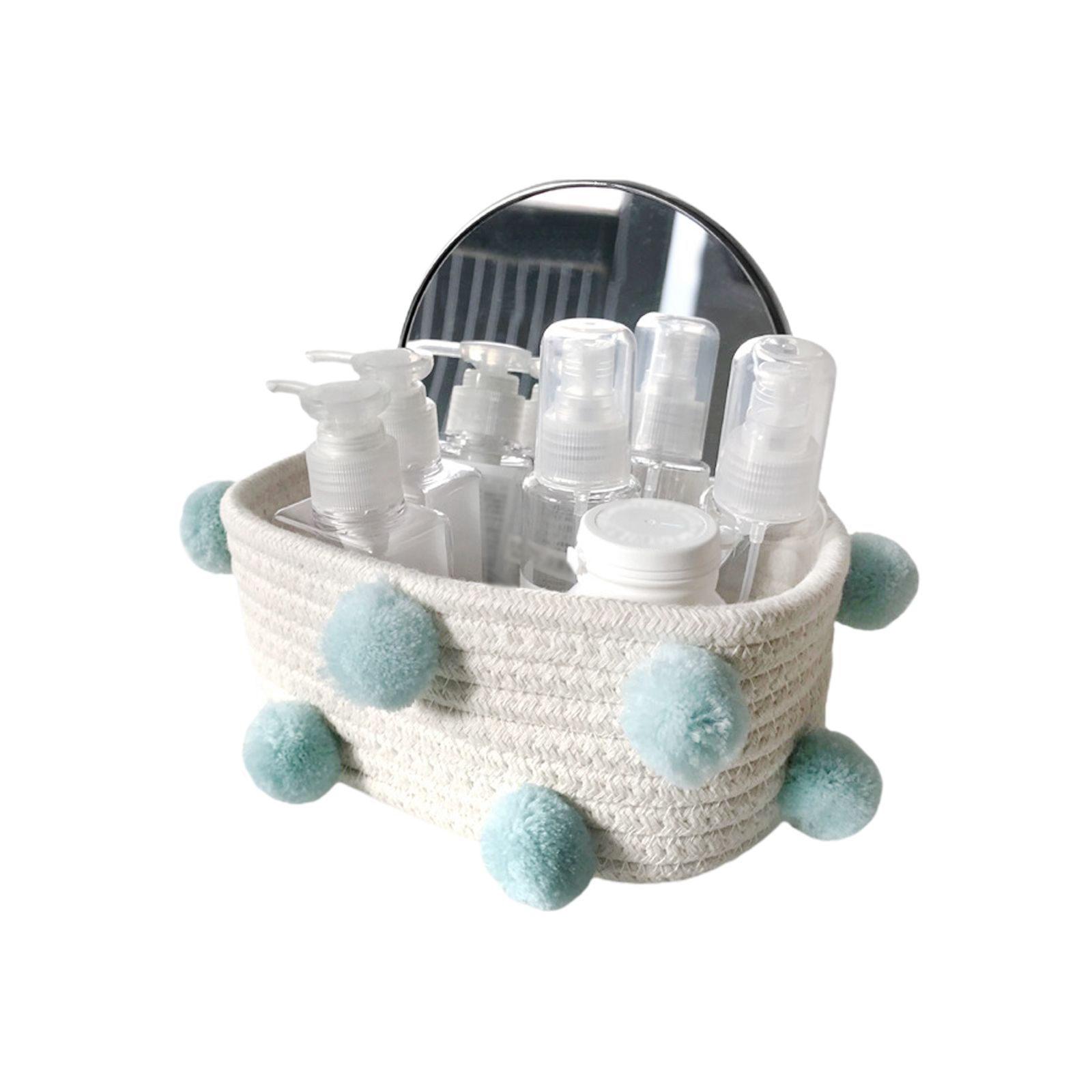 Cotton Rope Knitting With Fur Ball Storage Basket Snacks Keys Sundries Basket - Image 1
