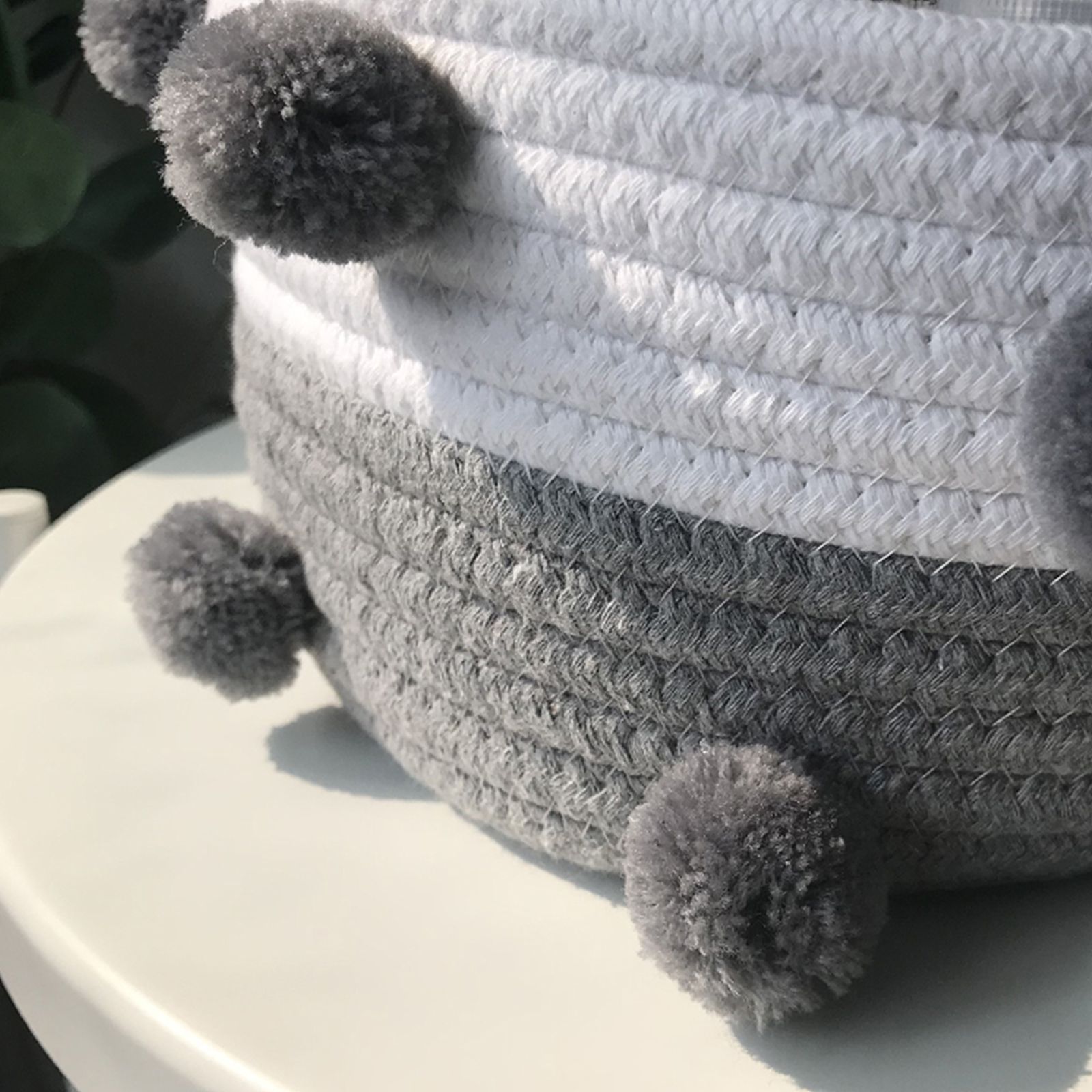Cotton Rope Knitting With Fur Ball Storage Basket Snacks Keys Sundries Basket - Image 2