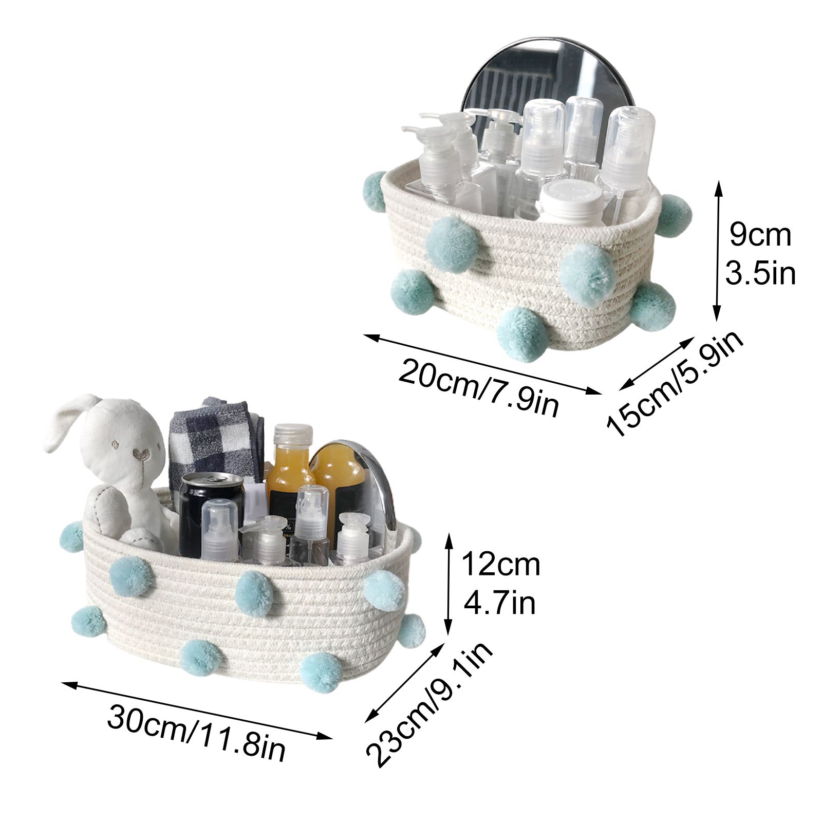 Cotton Rope Knitting With Fur Ball Storage Basket Snacks Keys Sundries Basket - Image 3