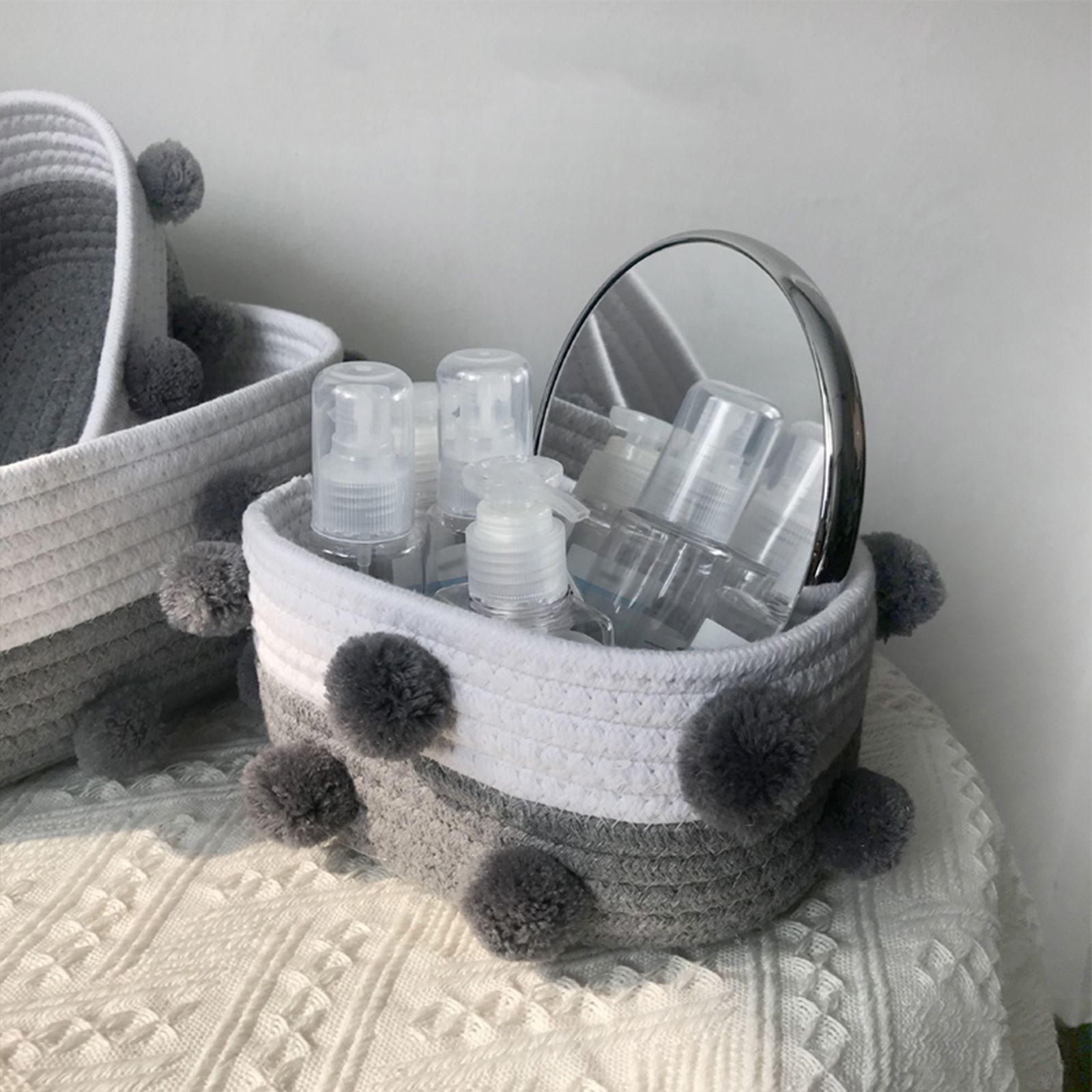 Cotton Rope Knitting With Fur Ball Storage Basket Snacks Keys Sundries Basket - Image 5