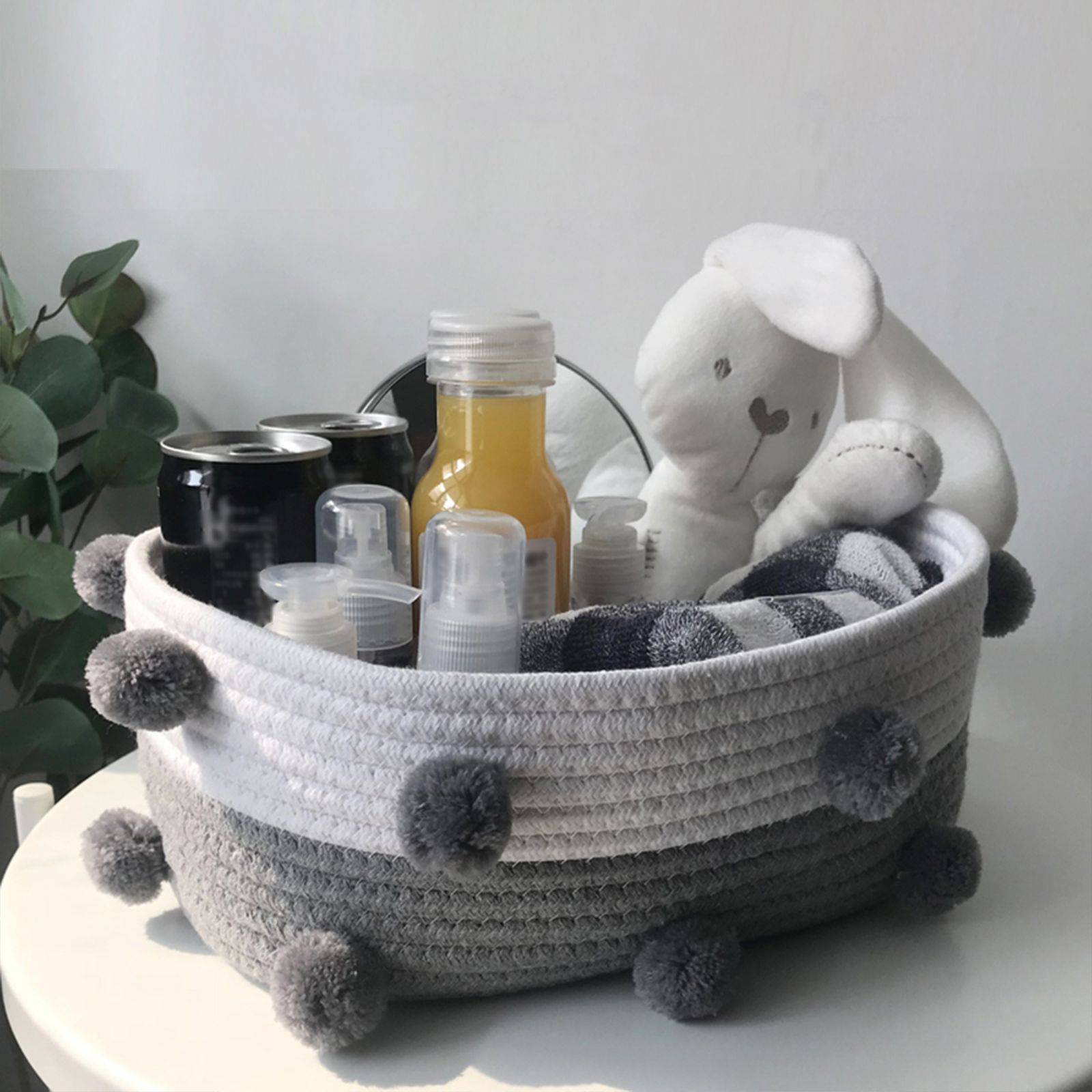 Cotton Rope Knitting With Fur Ball Storage Basket Snacks Keys Sundries Basket - Image 8