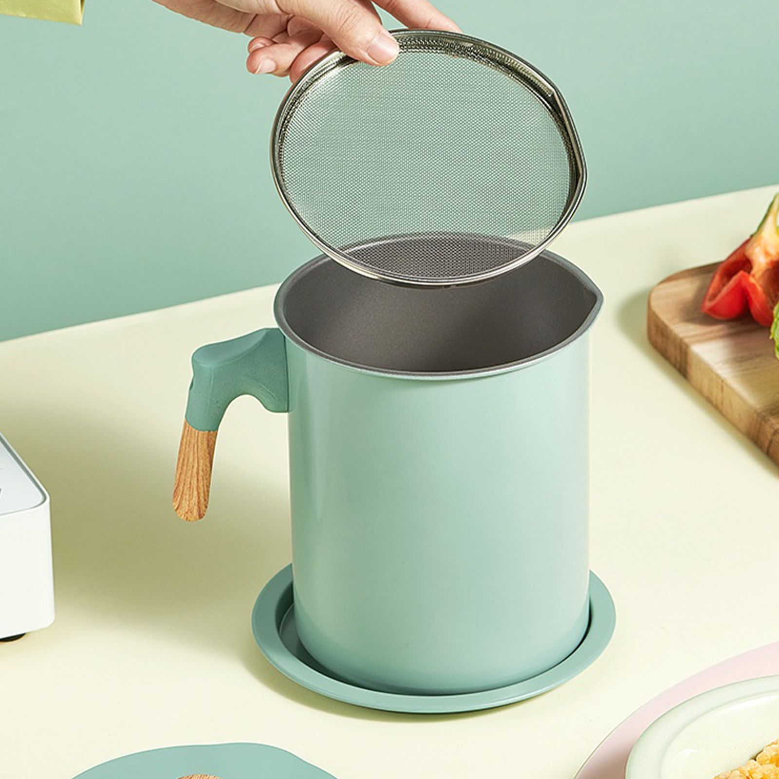 Household Mesh Oil Filter Tank with Lid Large Capacity Grease Container Oil Storage Pot - Image 8