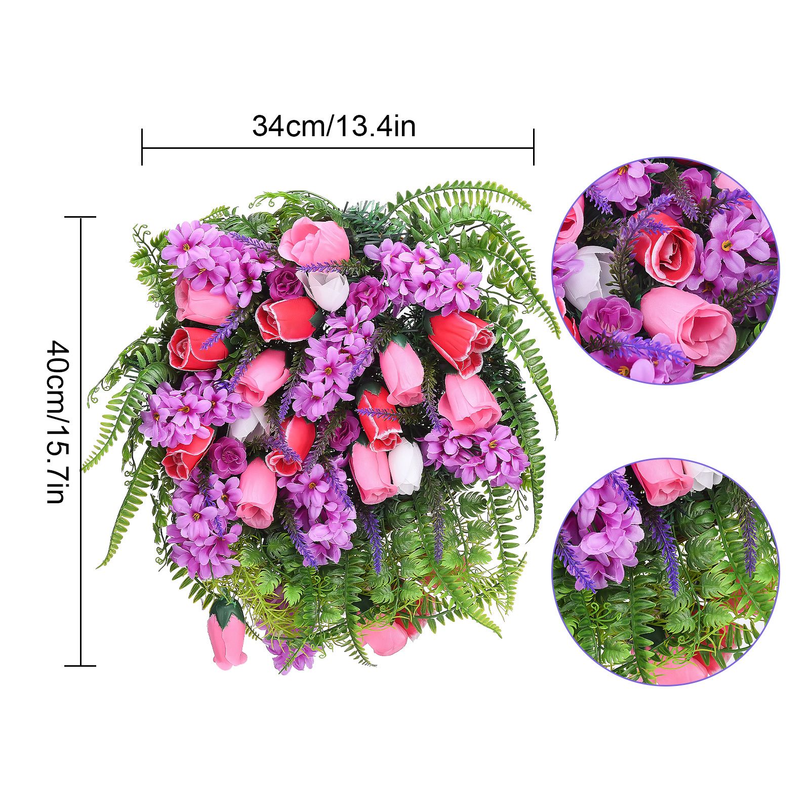 Artificial Flower Wreath Wreath with Lilacs Hyacinths Hydrangeas Spring Summer Floral Greenery Wreath E Large - Image 8