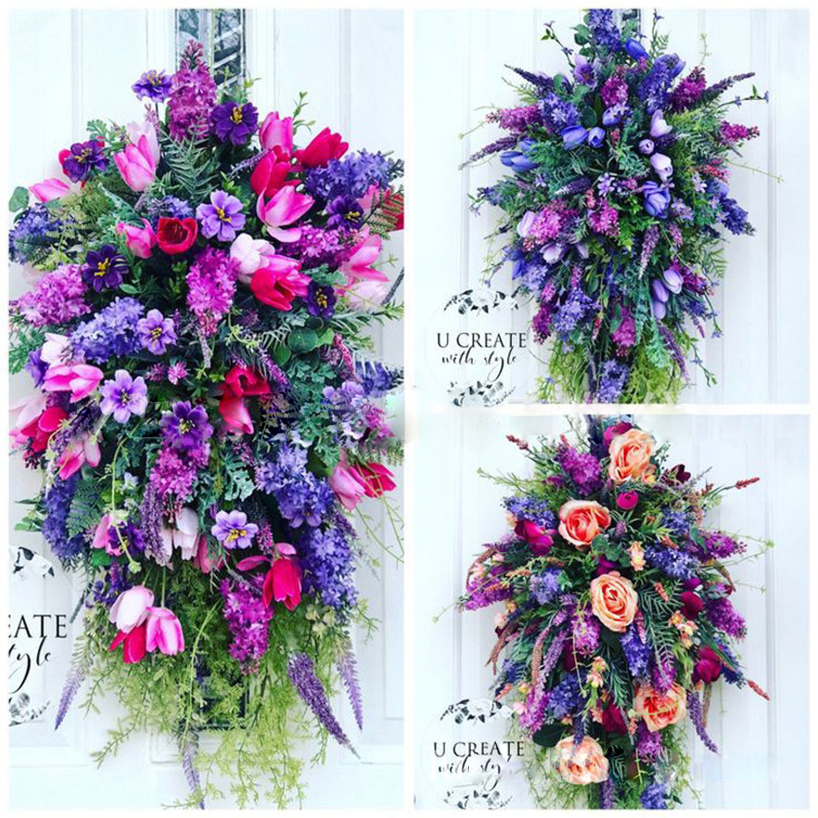 Artificial Flower Wreath Wreath with Lilacs Hyacinths Hydrangeas Spring Summer Floral Greenery Wreath E Small - Image 2