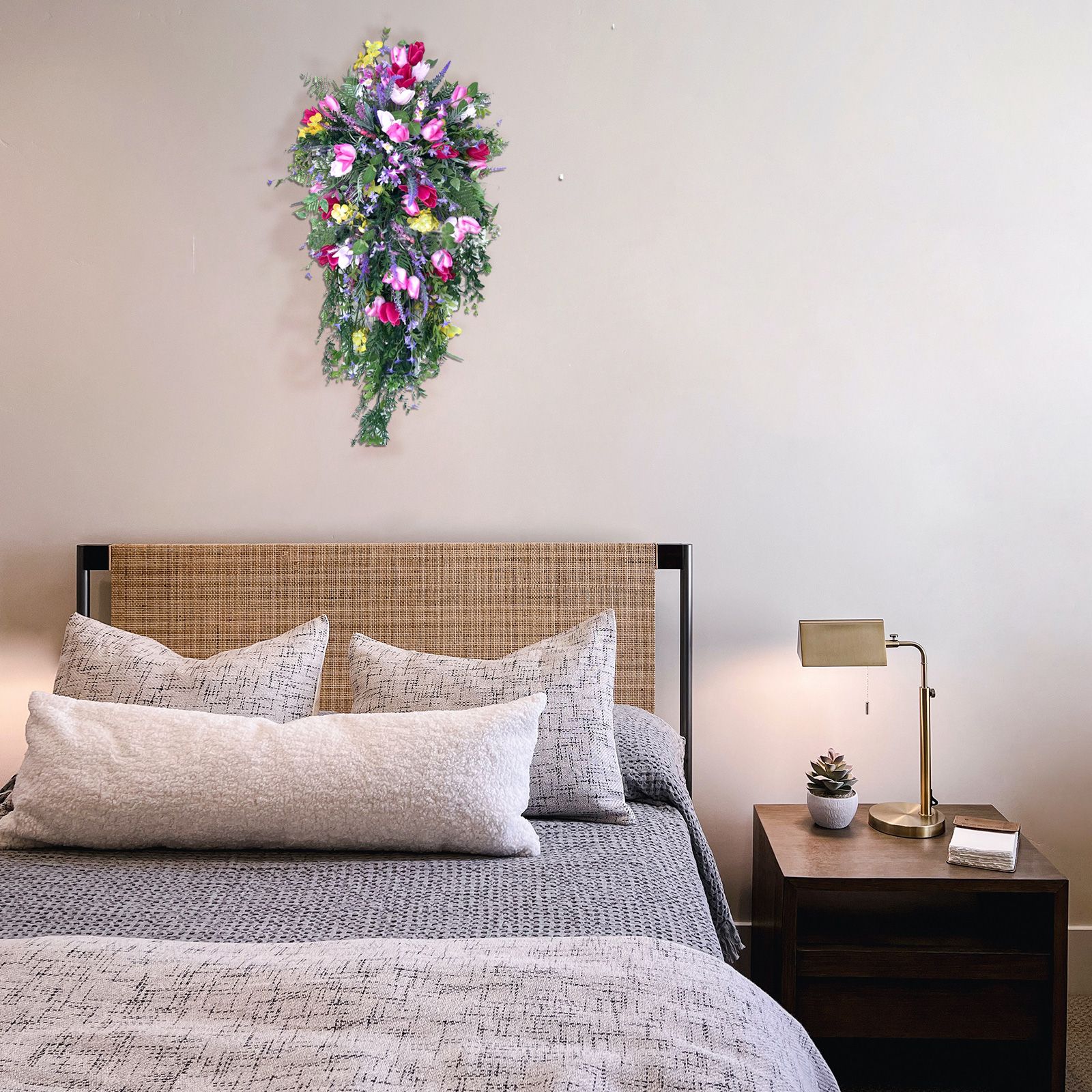 Artificial Flower Wreath Wreath with Lilacs Hyacinths Hydrangeas Spring Summer Floral Greenery Wreath E Small - Image 5