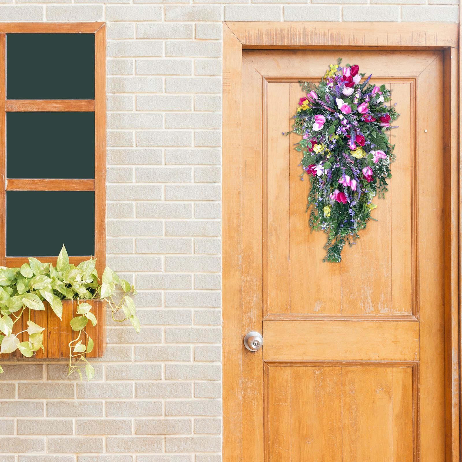 Artificial Flower Wreath Wreath with Lilacs Hyacinths Hydrangeas Spring Summer Floral Greenery Wreath E Small - Image 6