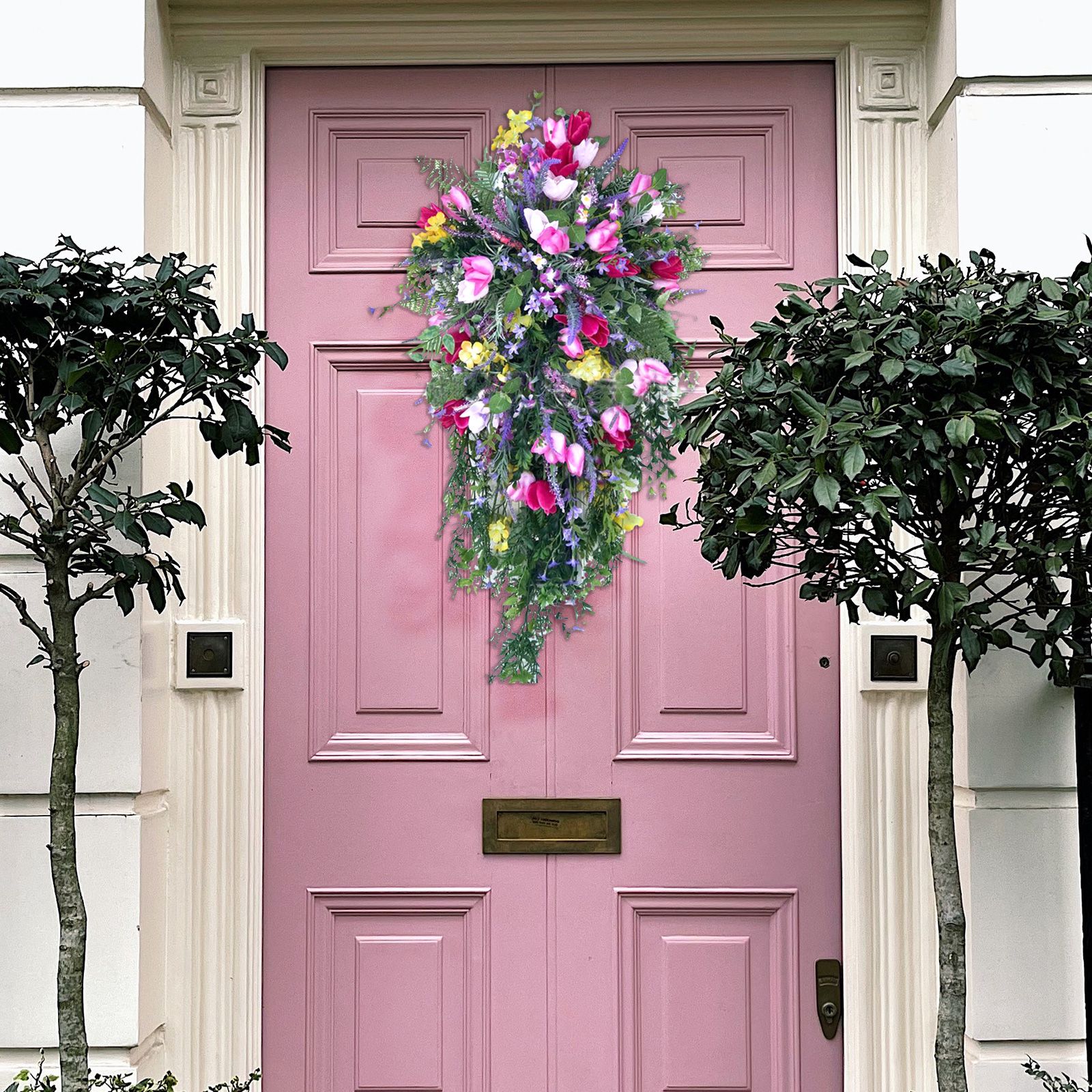 Artificial Flower Wreath Wreath with Lilacs Hyacinths Hydrangeas Spring Summer Floral Greenery Wreath E Small - Image 7