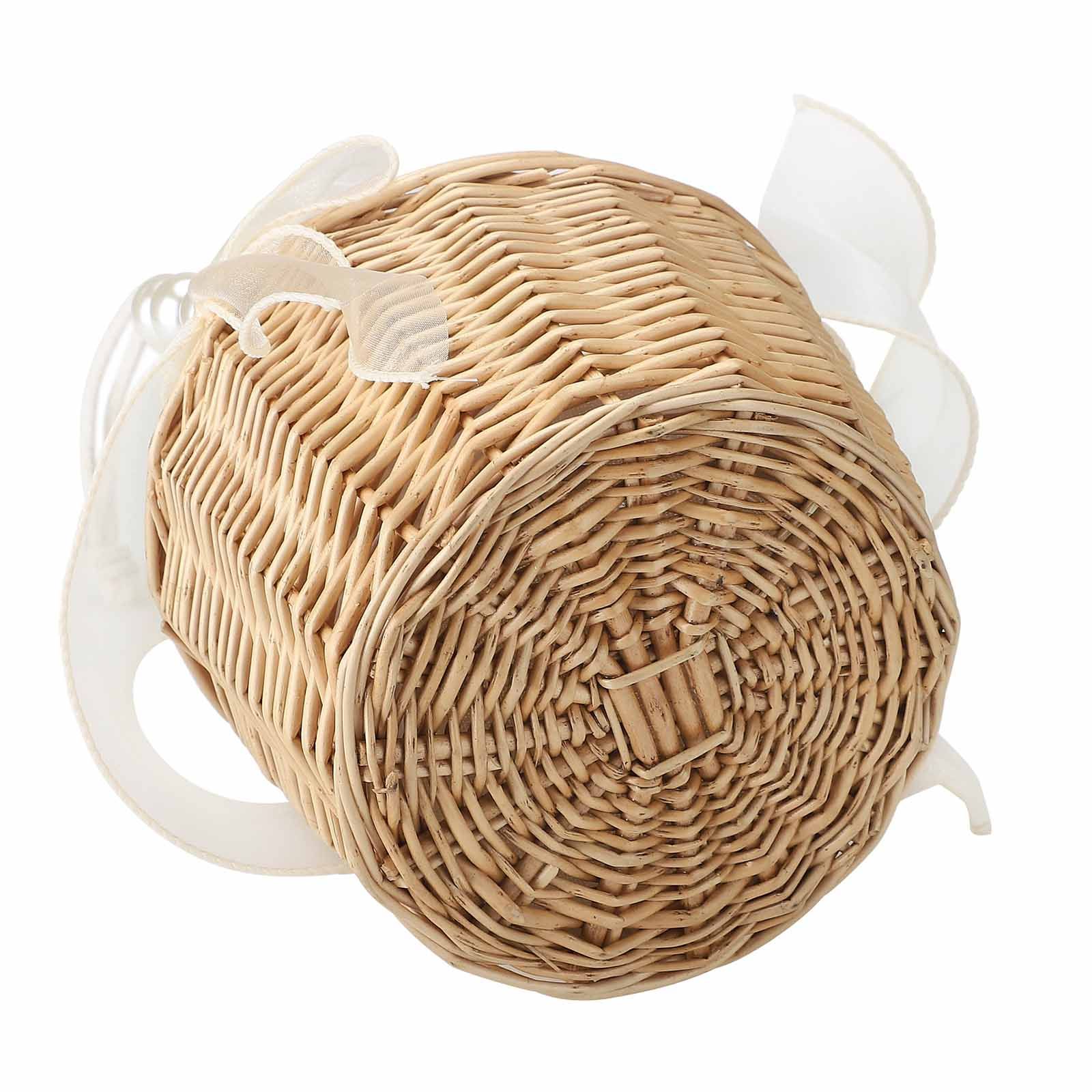 Wedding Ceremony Ring Pillow Flower Basket Portable Burlap Bowknot Vintage Wedding Basket - Image 2