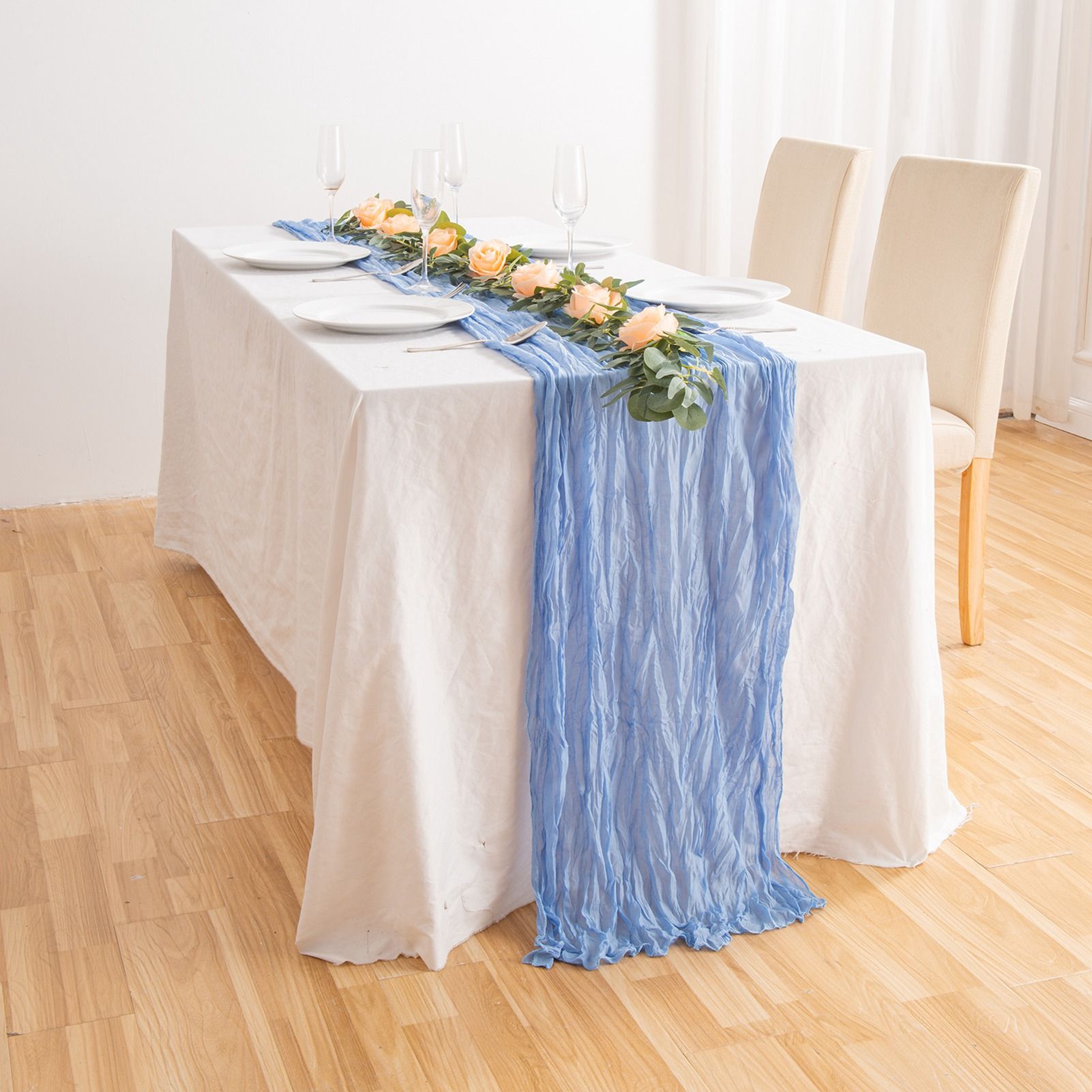 Pleated Cheese Cloth Table Flag Foldable Table Runner for Dining Table - Image 1