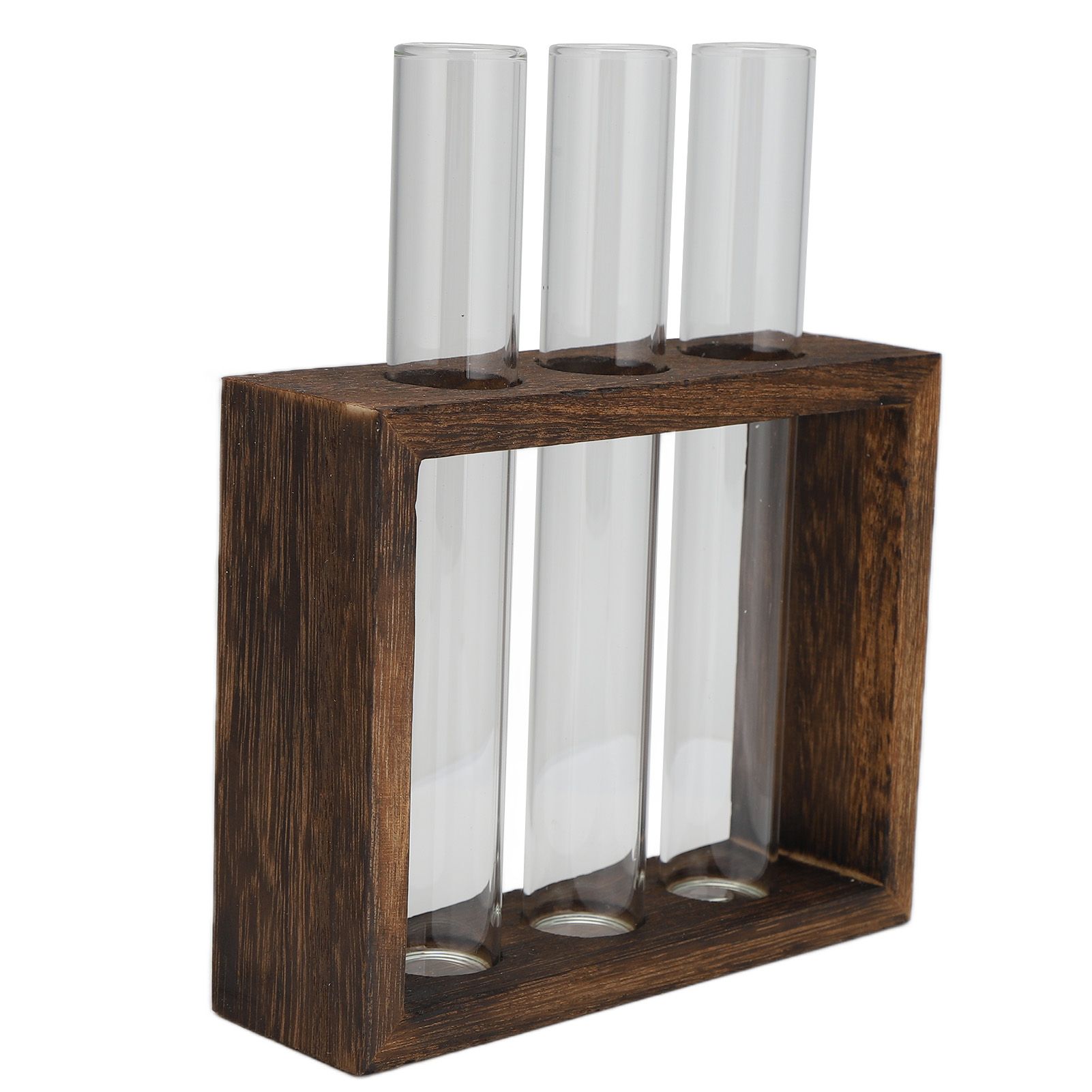Tabletop Glass Tube Vase High Borosilicate Glass Pine Wood Frame Retro Tube Plant Vase for Hydroponic Plants Home Decoration3 Bottles - Image 3