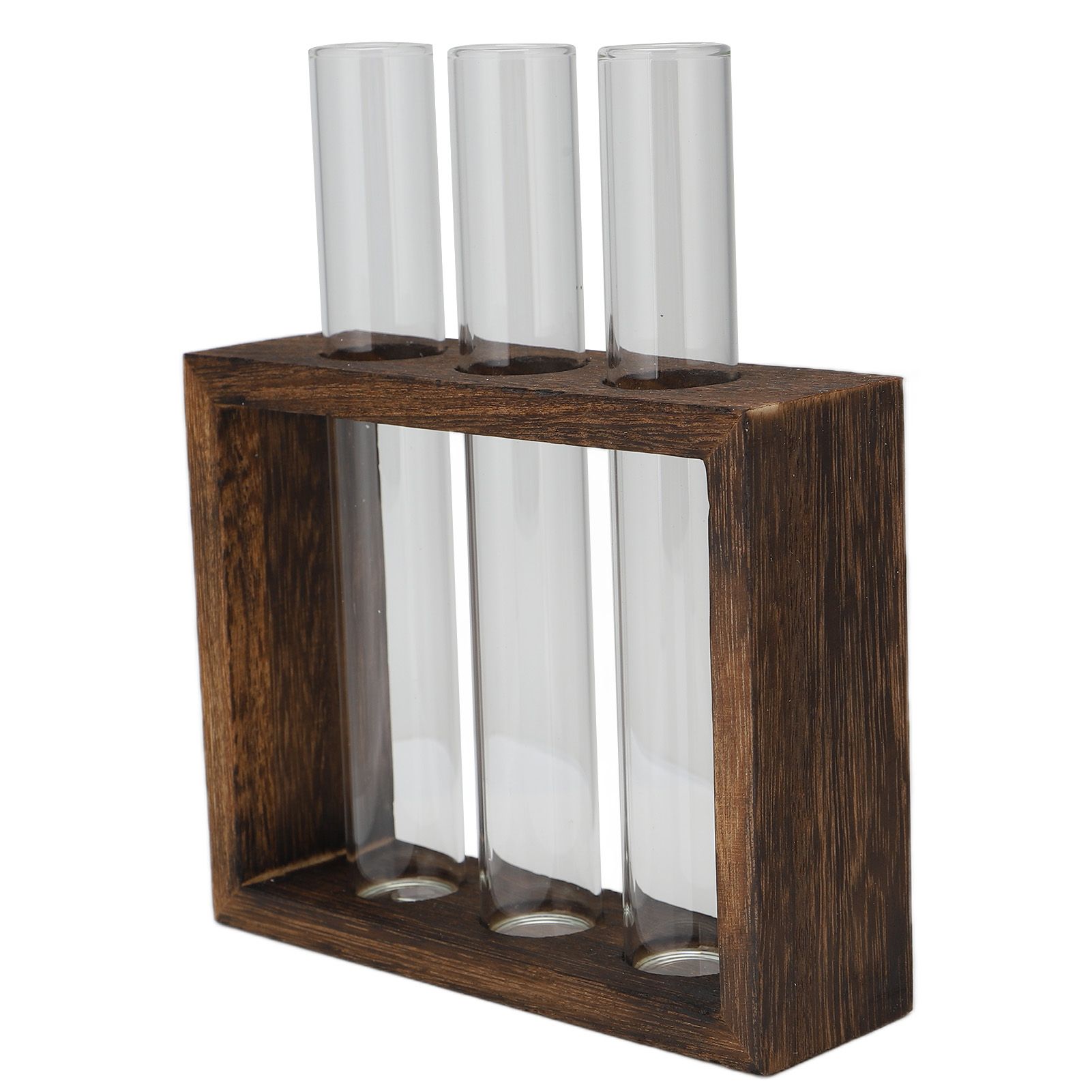 Tabletop Glass Tube Vase High Borosilicate Glass Pine Wood Frame Retro Tube Plant Vase for Hydroponic Plants Home Decoration3 Bottles - Image 5