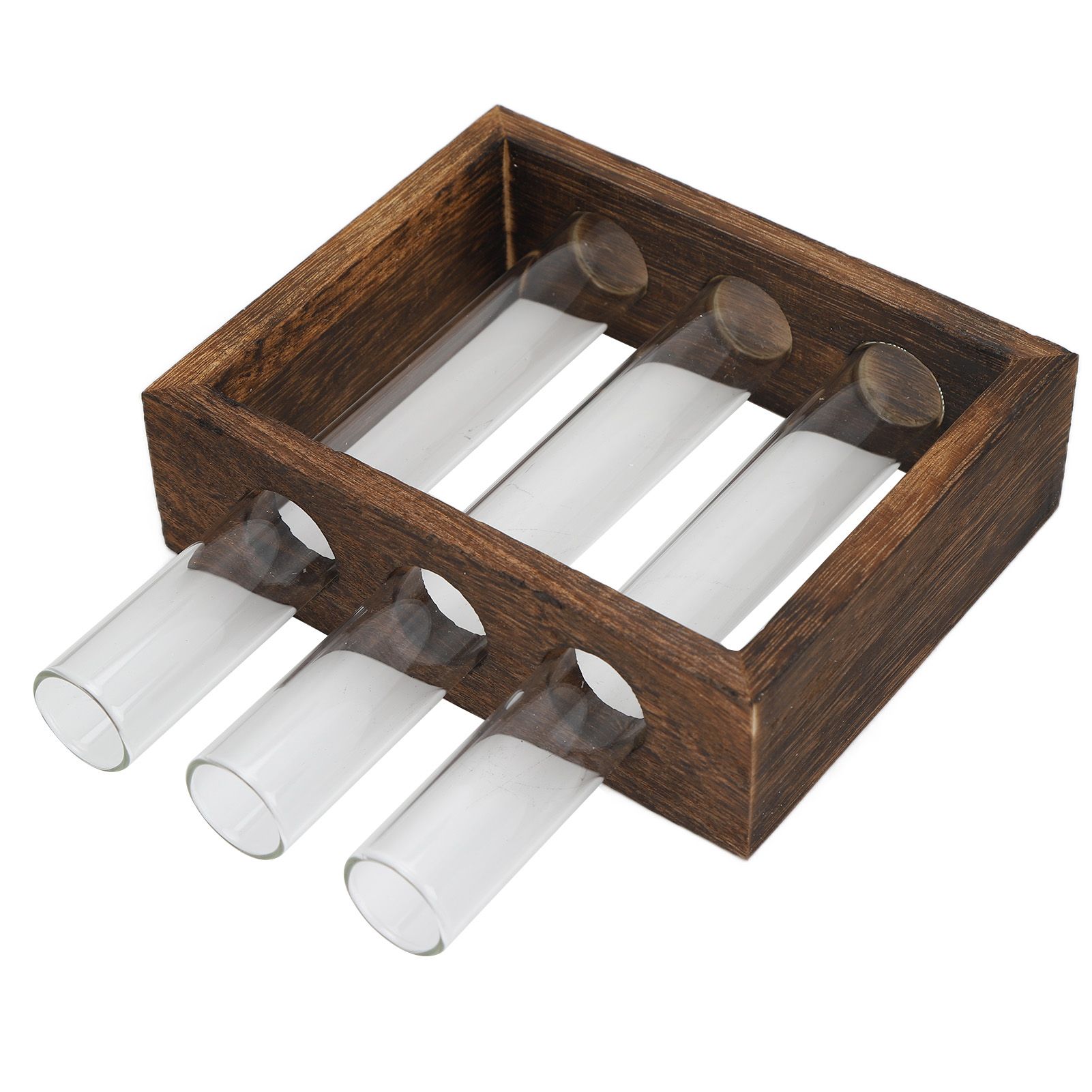 Tabletop Glass Tube Vase High Borosilicate Glass Pine Wood Frame Retro Tube Plant Vase for Hydroponic Plants Home Decoration3 Bottles - Image 6