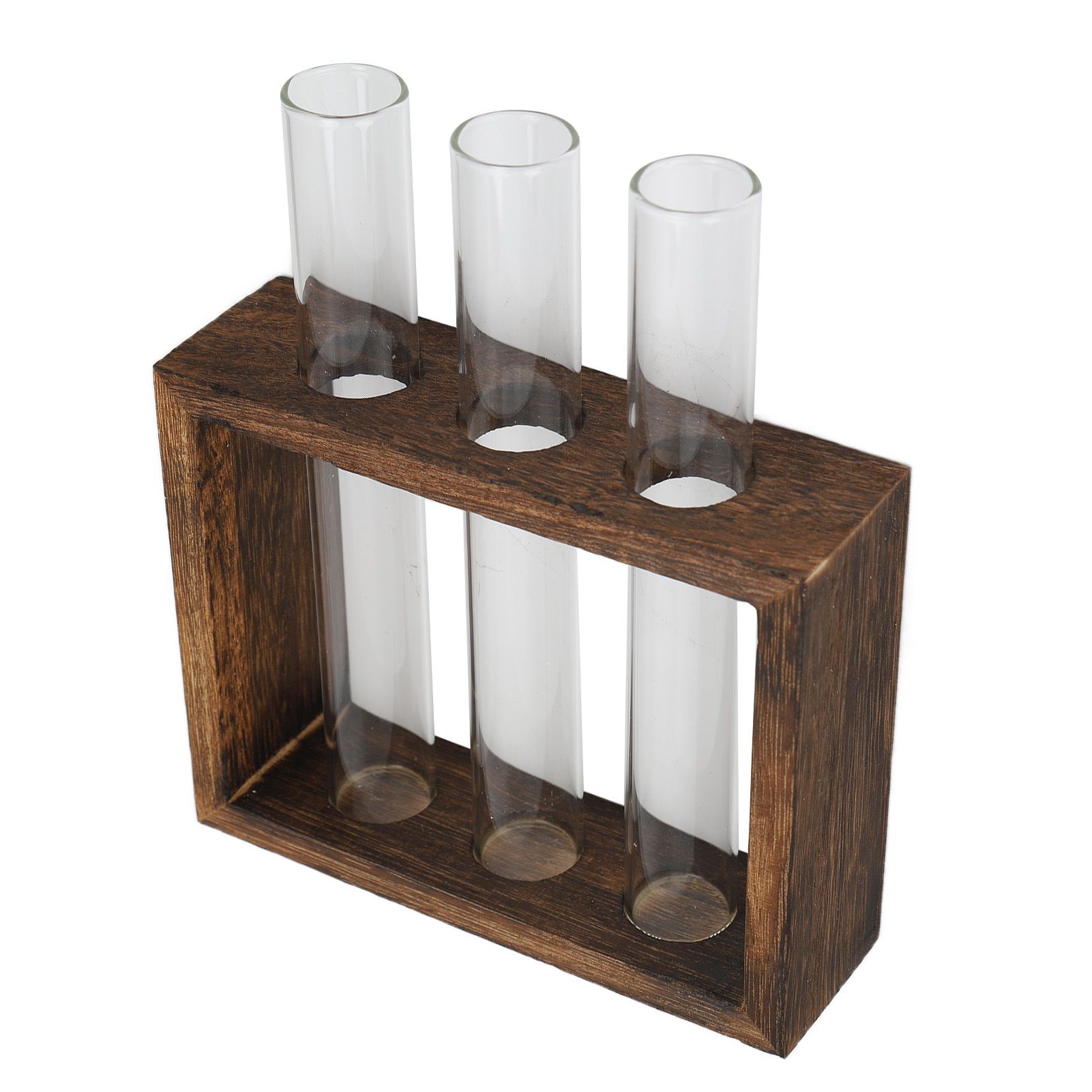 Tabletop Glass Tube Vase High Borosilicate Glass Pine Wood Frame Retro Tube Plant Vase for Hydroponic Plants Home Decoration3 Bottles - Image 8