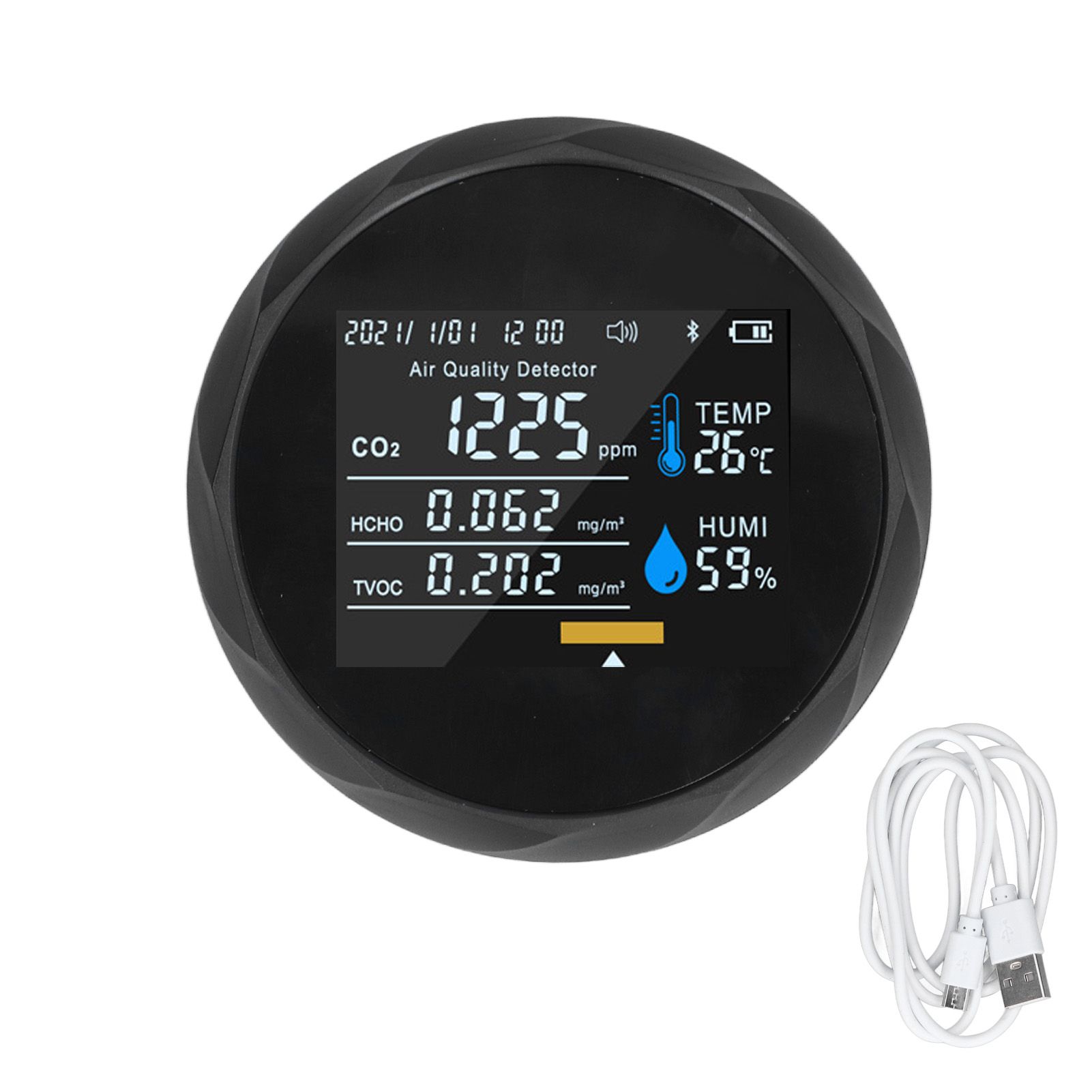 Air Quality Monitor Real Time Intelligent Color Screen Display USB Charging Portable Digital Air Quality Detector 5VBlack - Image 1