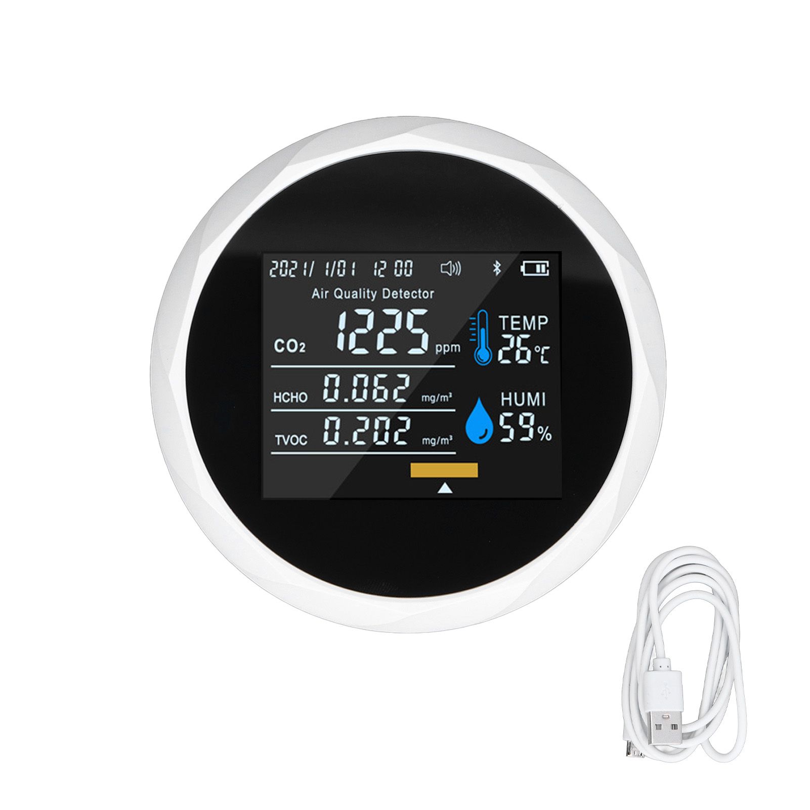 Air Quality Monitor Real Time Intelligent Color Screen Display USB Charging Portable Digital Air Quality Detector 5VWhite - Image 1
