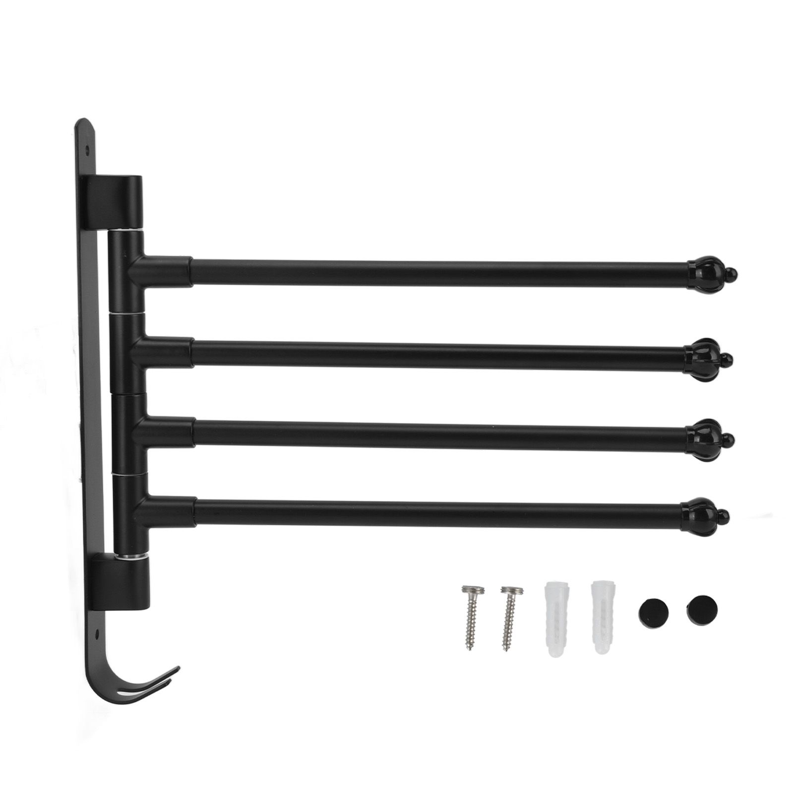 Stainless Steel Swivel Towel Hanger Holder Black Rotating Movable Towel Bar for Bathroom Wardrobe Kitchen4 Arms - Image 1