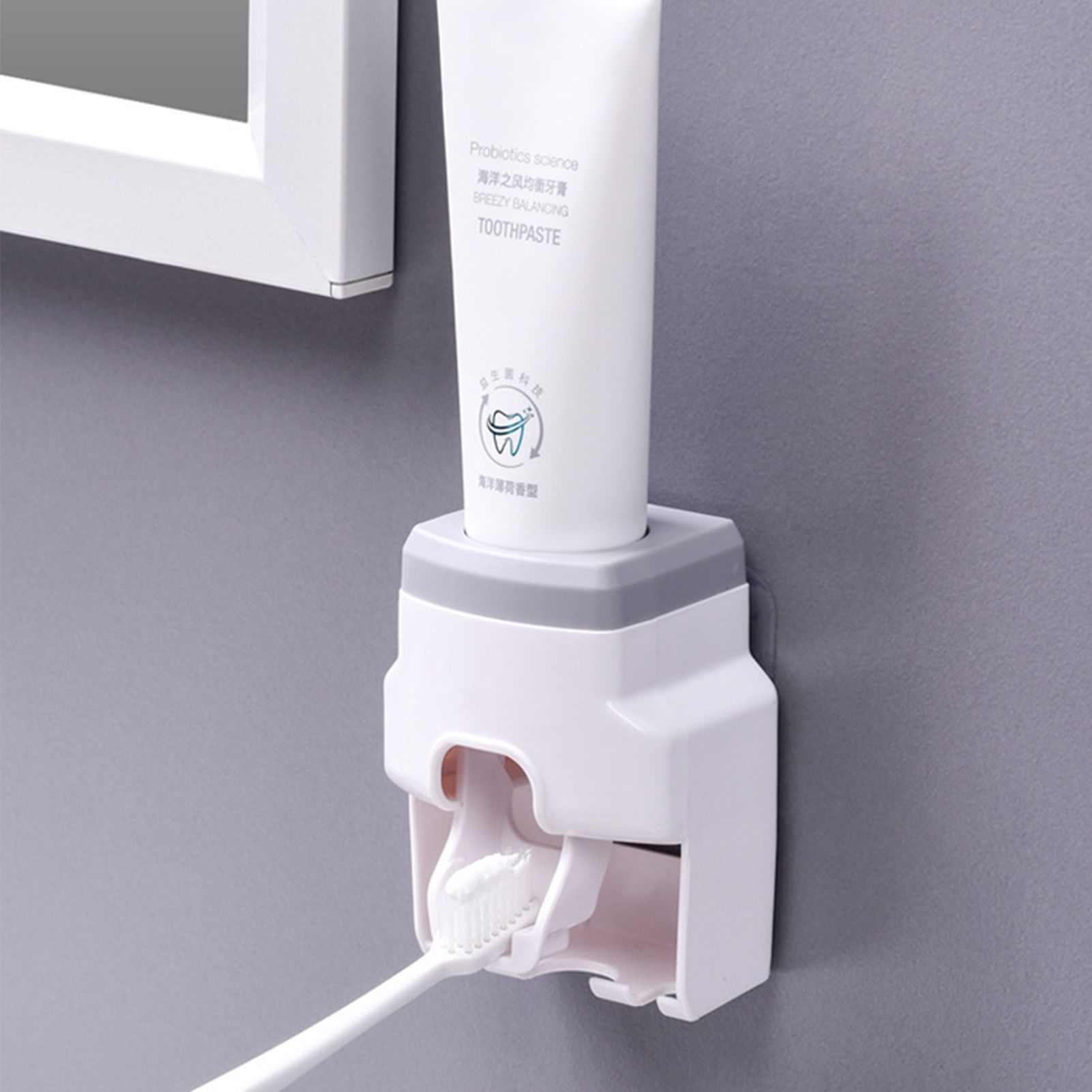Automatic Toothpaste Dispenser Squeezer with Toothbrush Holder Wall Mounted for Bathroom Adults KidsGrey - Image 7