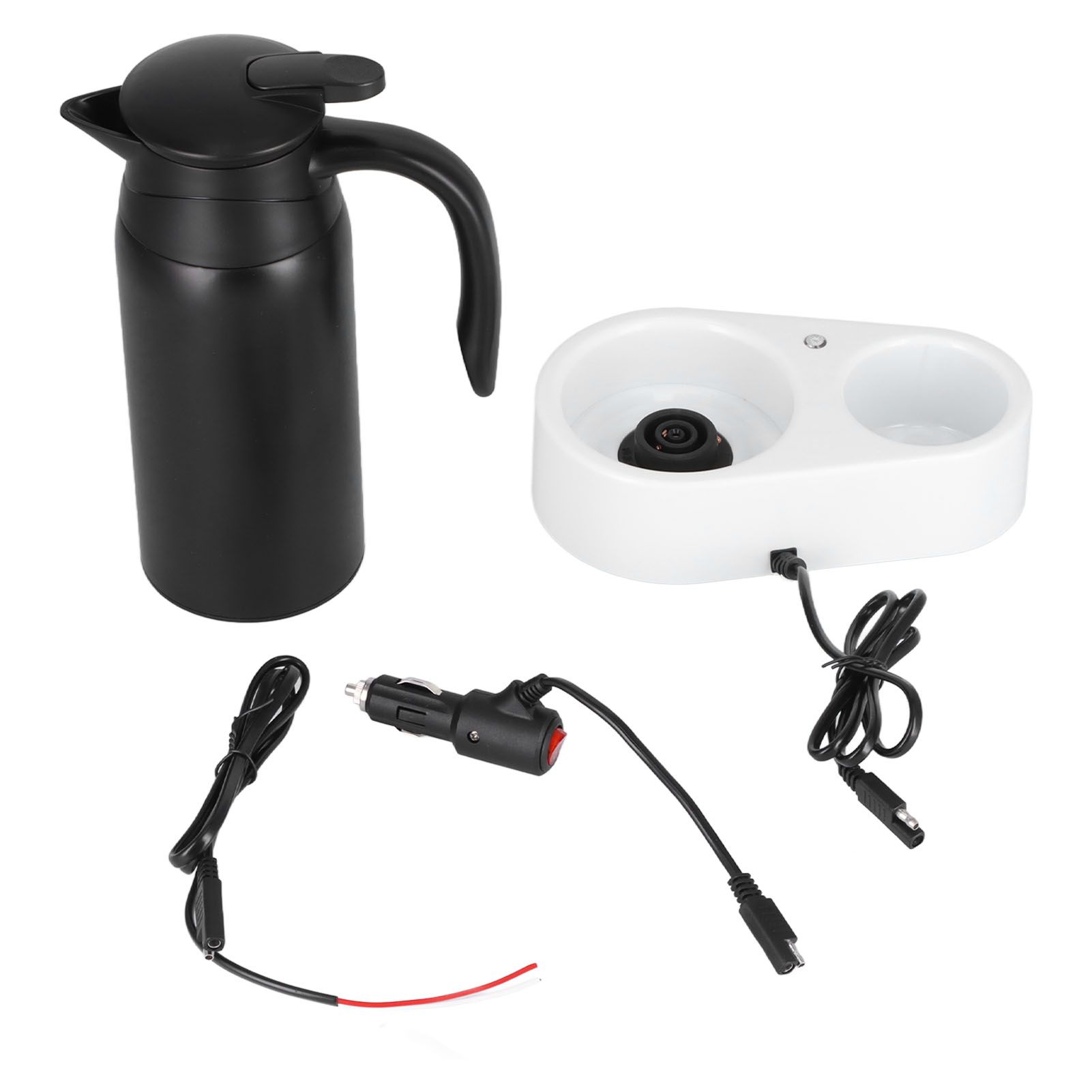 800ml Portable Electric Car Kettles Car Water Dispenser with White Base Silicone Sealing Ring Cover for Travel Boil WaterBlack - Image 1