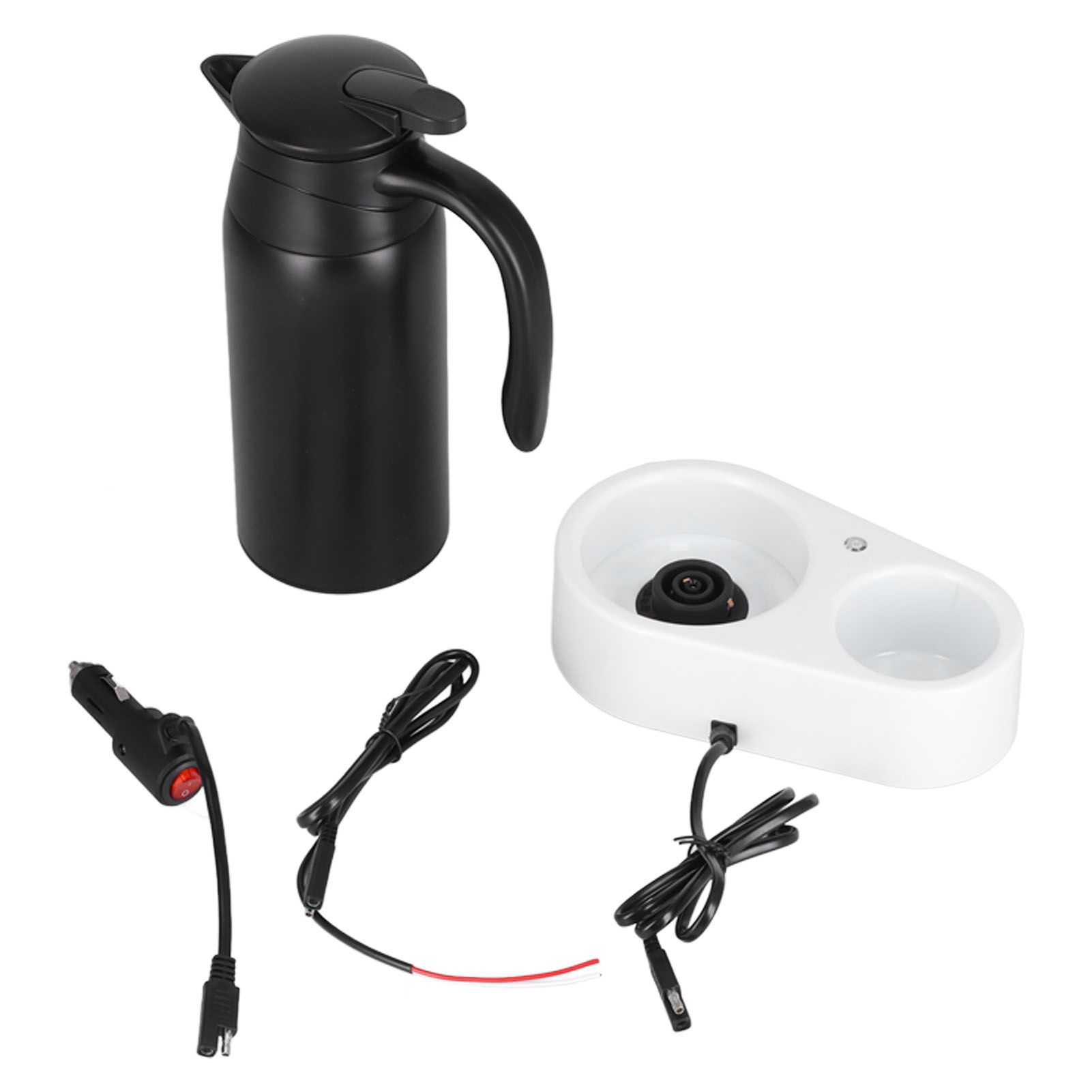 800ml Portable Electric Car Kettles Car Water Dispenser with White Base Silicone Sealing Ring Cover for Travel Boil WaterBlack - Image 3
